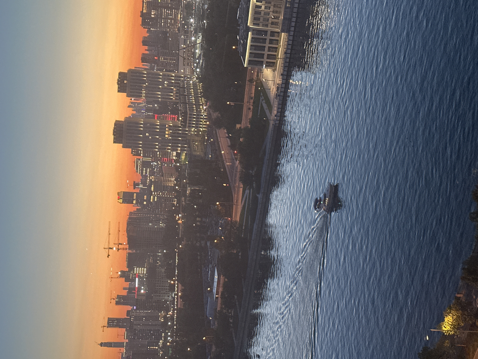 Moscow River and skyline caught at golden hour from above