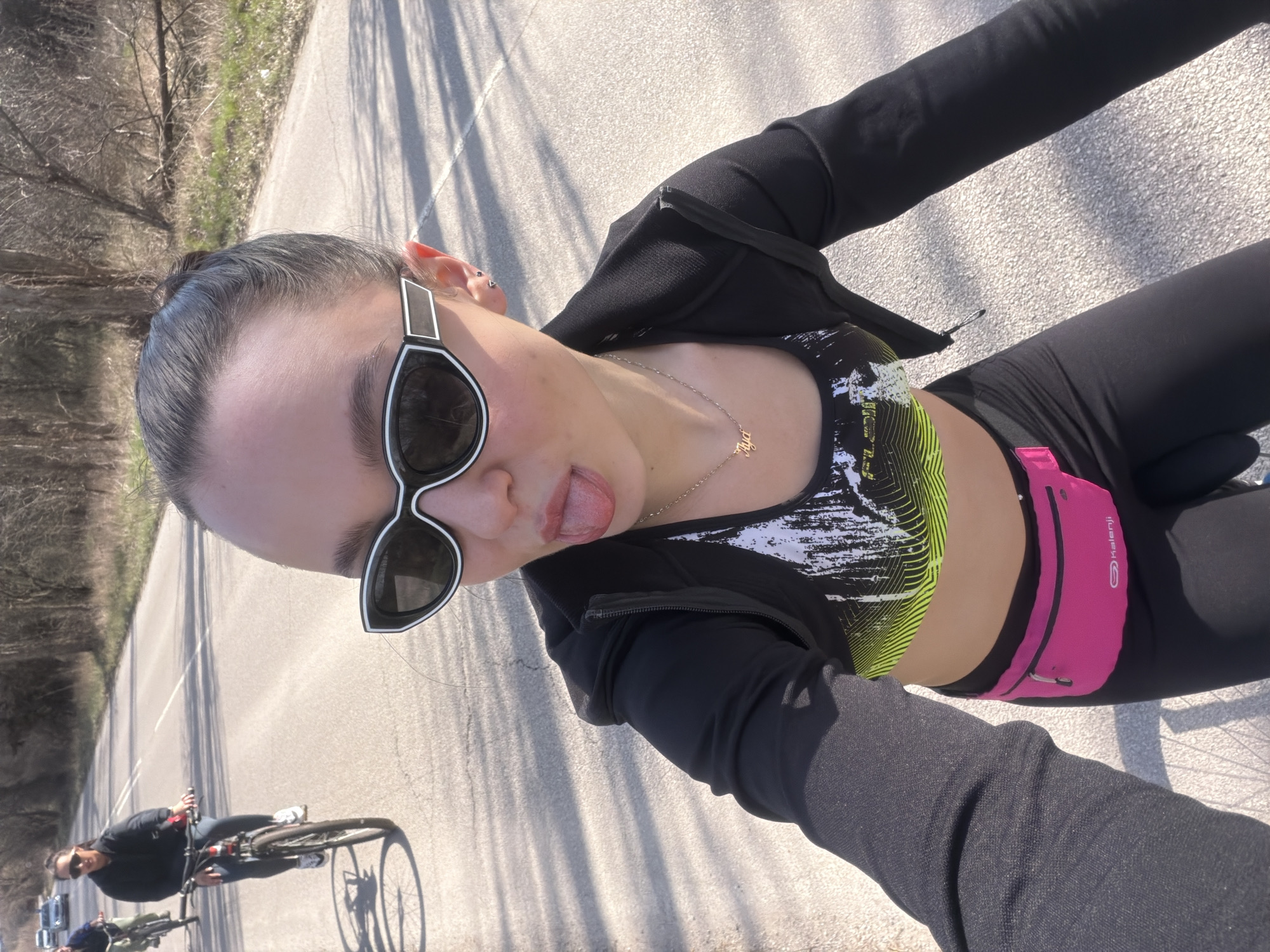 Cyclist spotted on tree-lined path near Pernik, Bulgaria