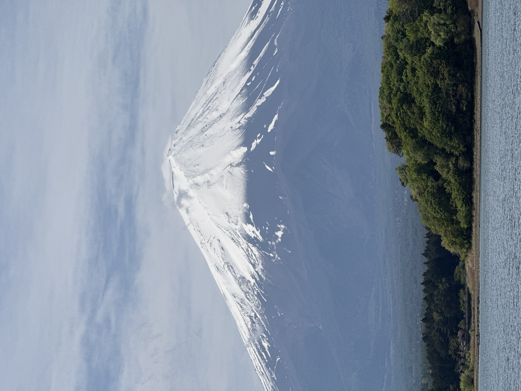 Snow-capped Mount Fuji photographed in Fujikawaguchiko
