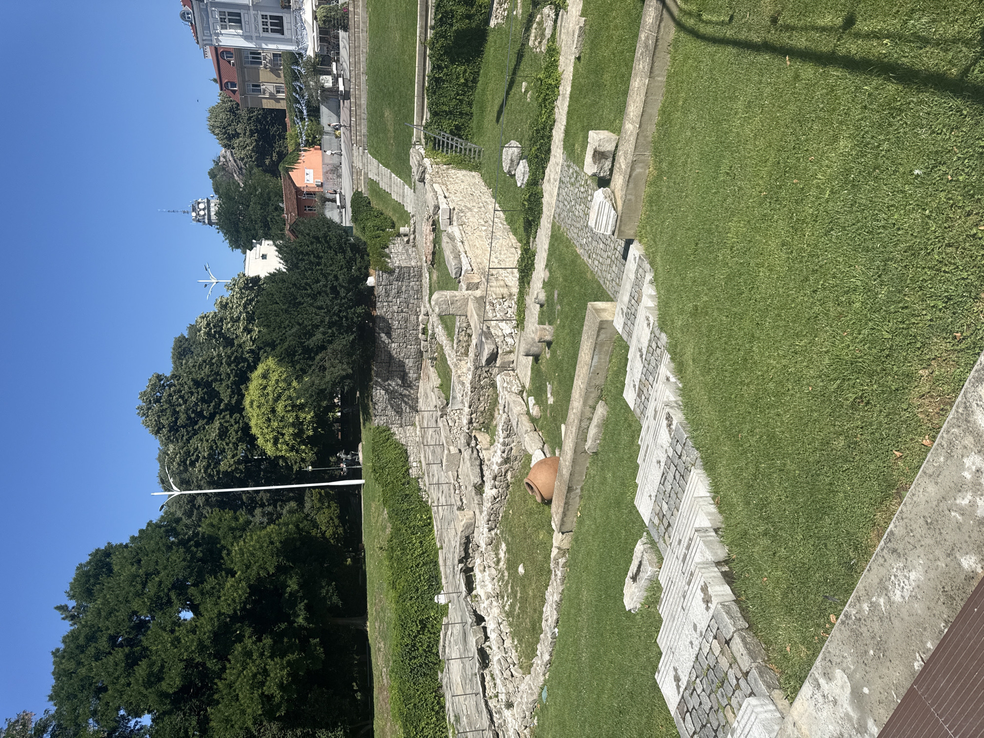 Ancient Roman stadium ruins and marble columns, Plovdiv