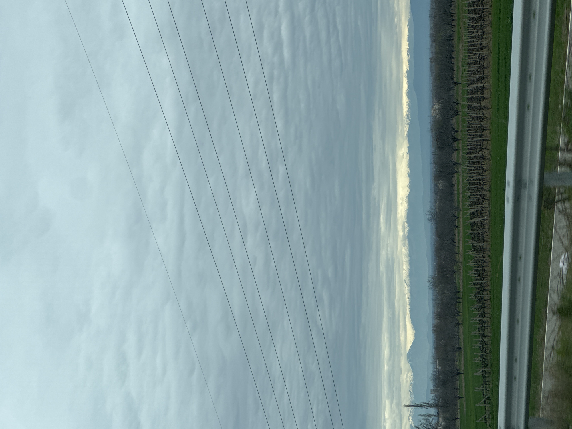 Power lines cross overcast sky near mountains in Bulgaria