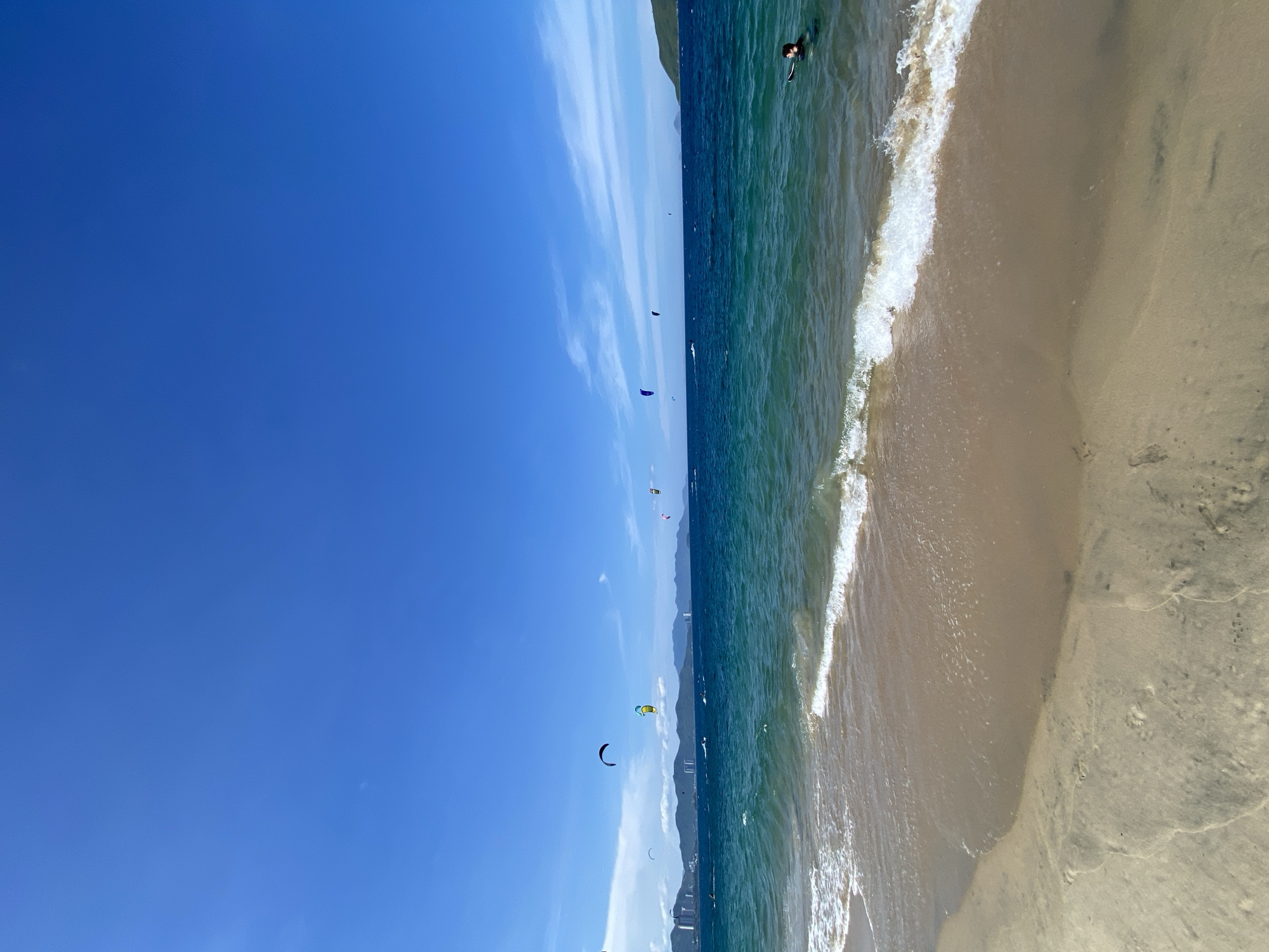 Kiteboarders and calm shores at Nha Trang beach