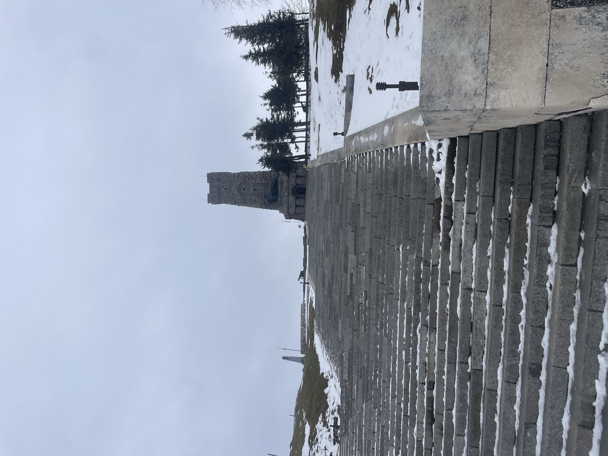 Spring snowfall blankets historic Shipka Monument in Bulgaria