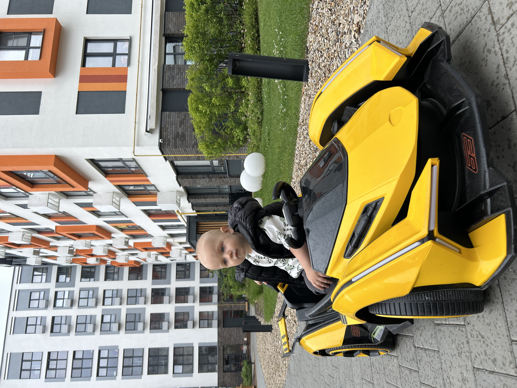 Toddler plays outside residential complex in Kaluga, Russia