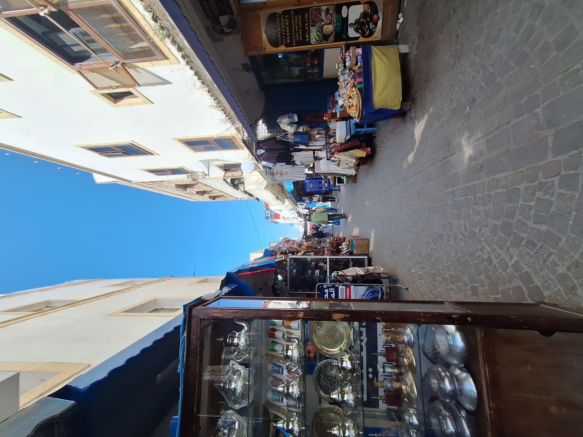 Tourist activity documented in Essaouira's historic medina streets