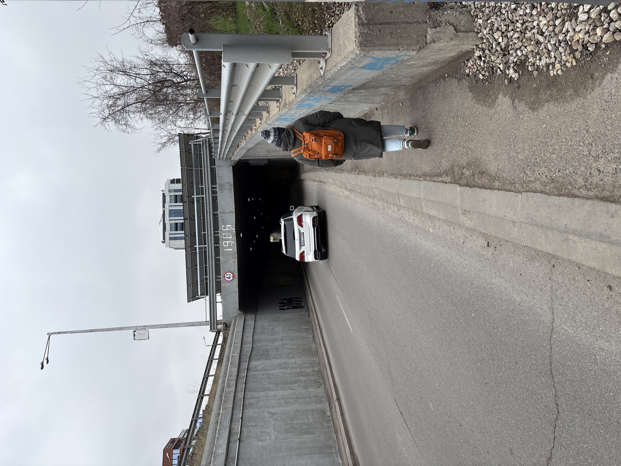 Morning scenes in Sofia: pedestrian near tunnel, fruit arrangements