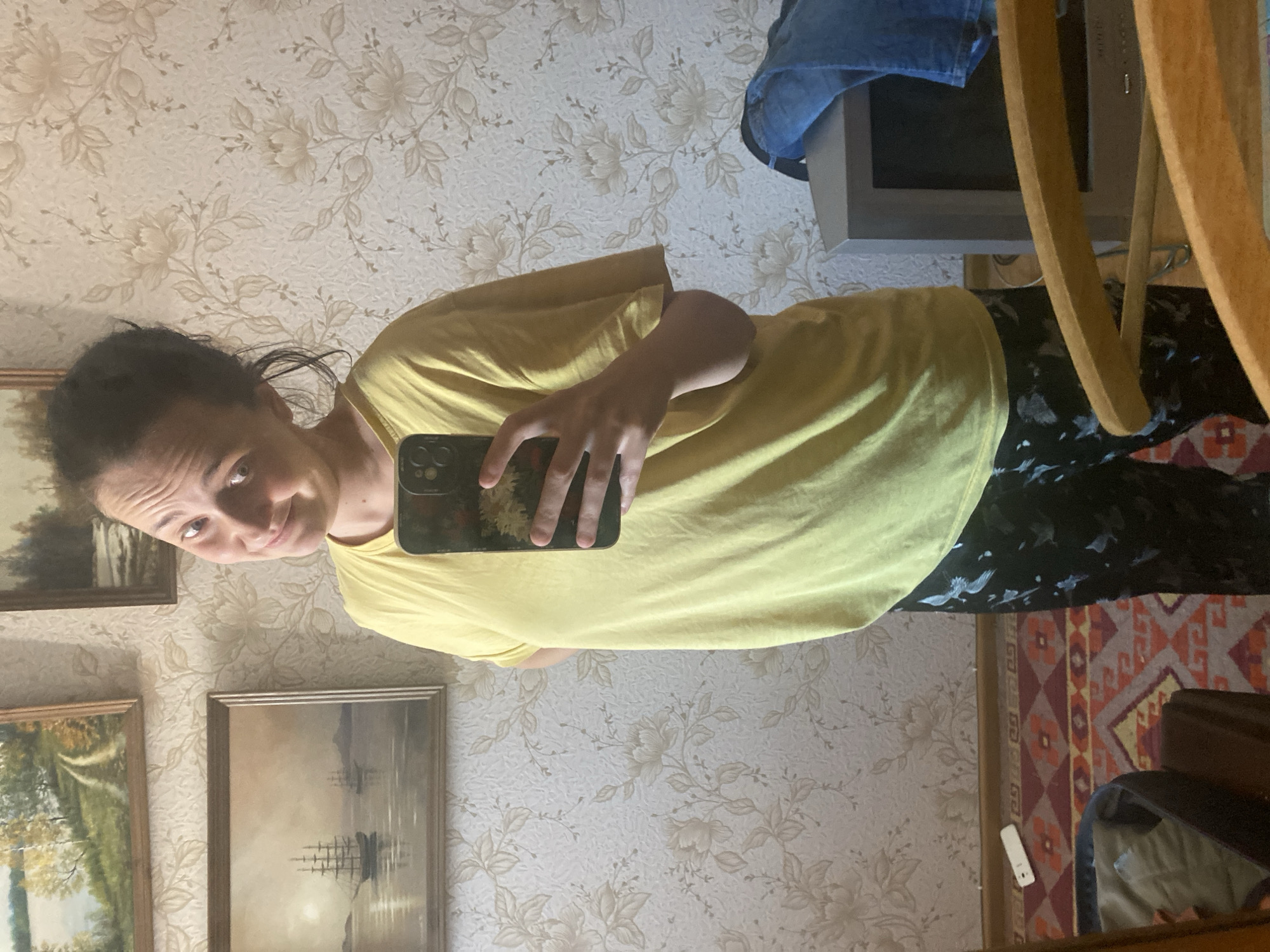 Quick selfie series in a yellow tee, various poses