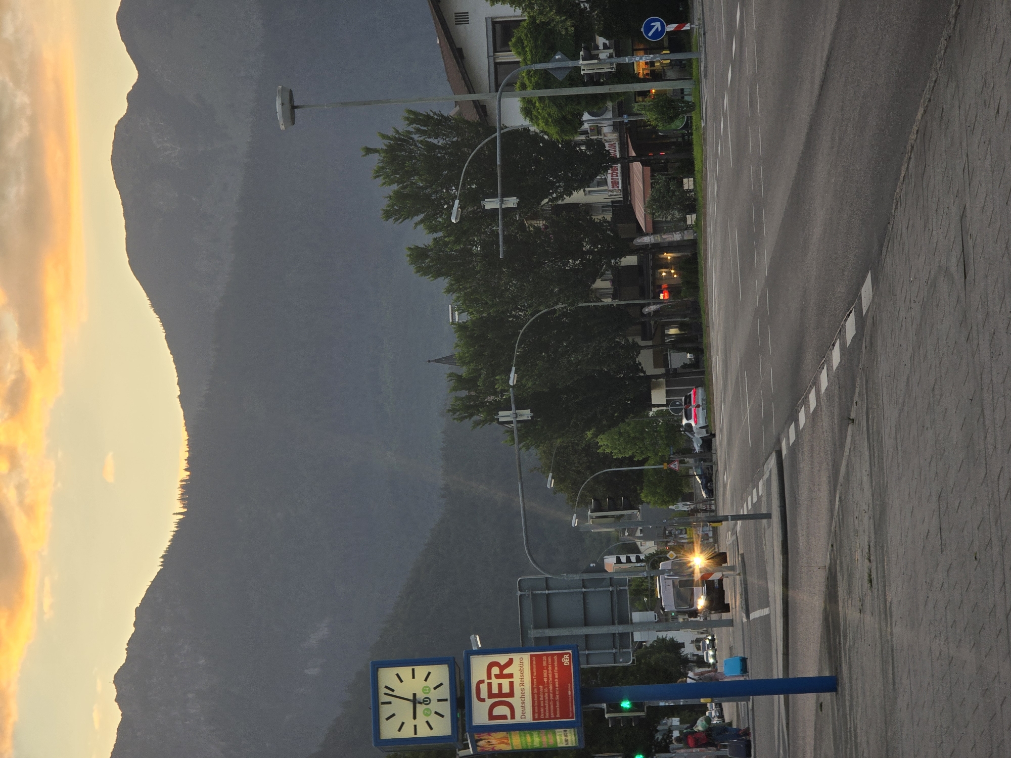 Garmisch-Partenkirchen at golden hour, streets to alpine skyline