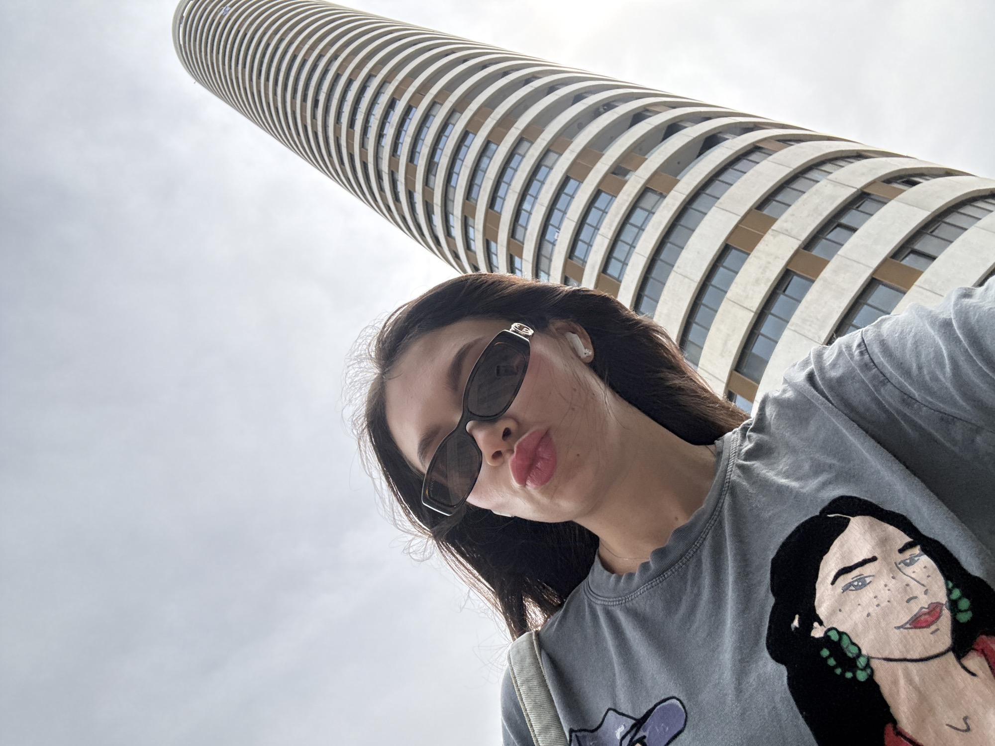 Woman takes selfie in Givatayim, Israel