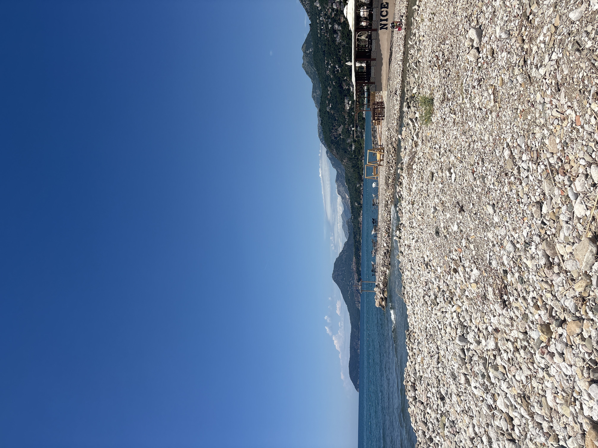 Sunny morning on Bar's Adriatic pebble beaches and waterfront