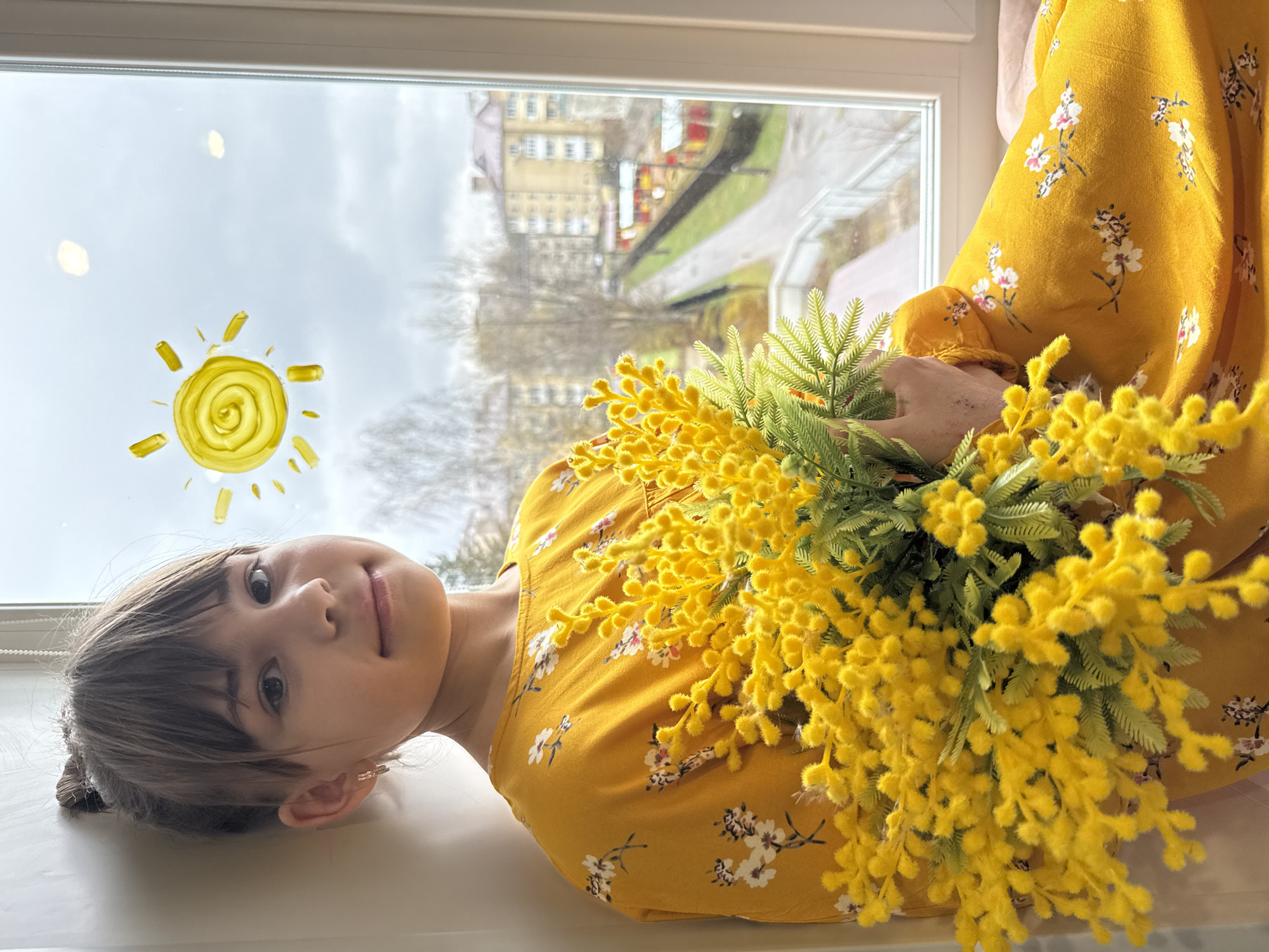Family window painting scene documented in Rusanovo apartment