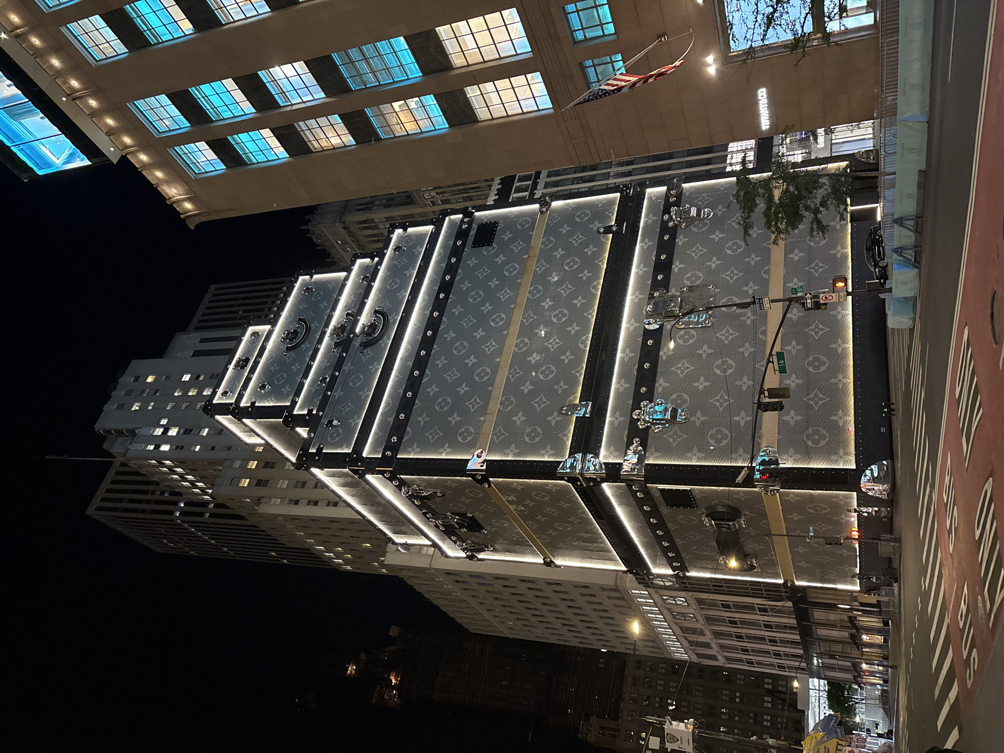 Louis Vuitton trunk installation illuminates NYC building facade