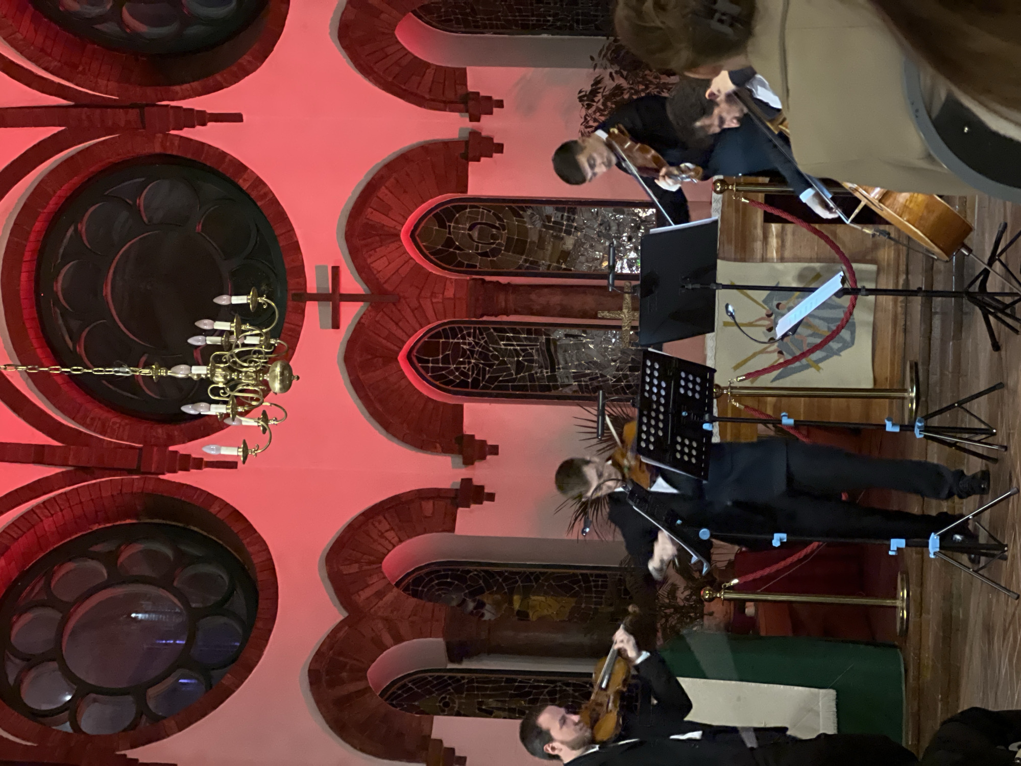 String quartet performs concert in red-lit Vladivostok cathedral