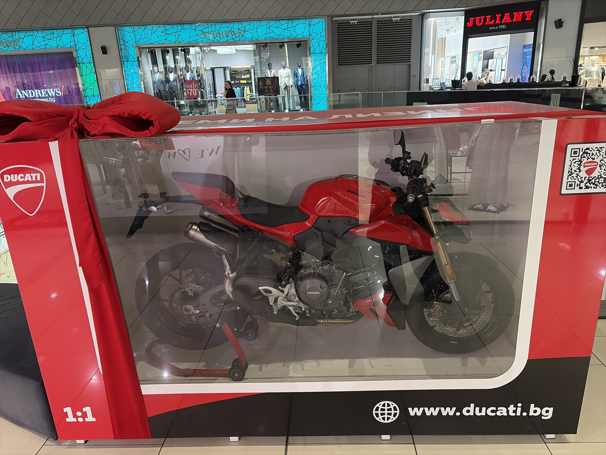 Ducati display and sleeping cat spotted in Sofia stores