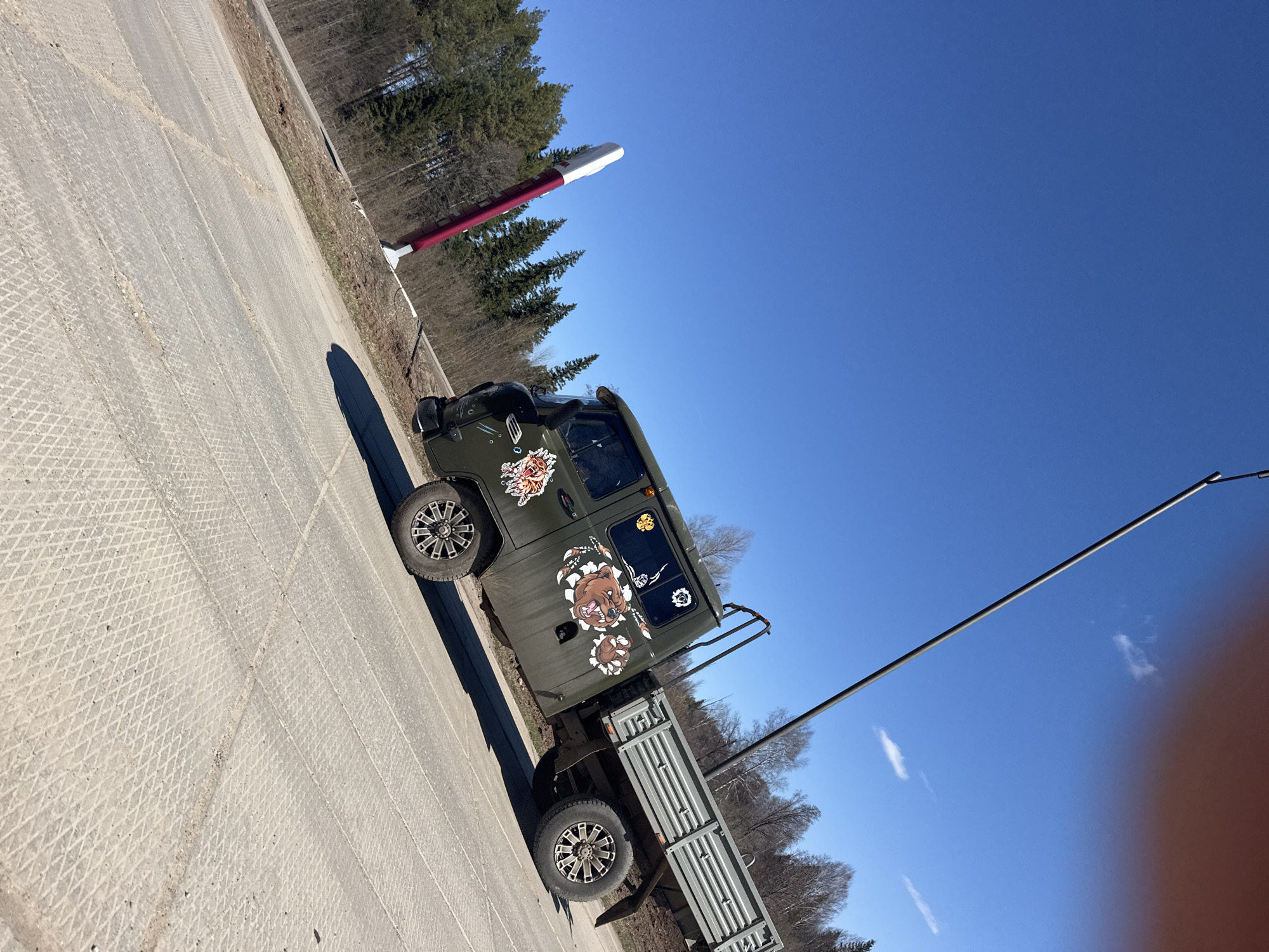 Custom-painted military truck spotted in Russian woodland area