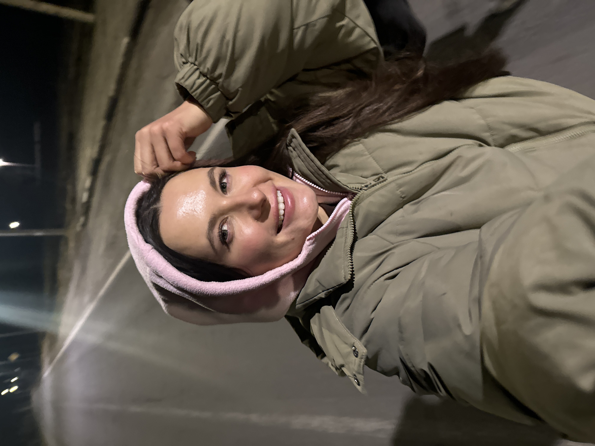 Woman poses for nighttime photos in Красный Маяк, Russia