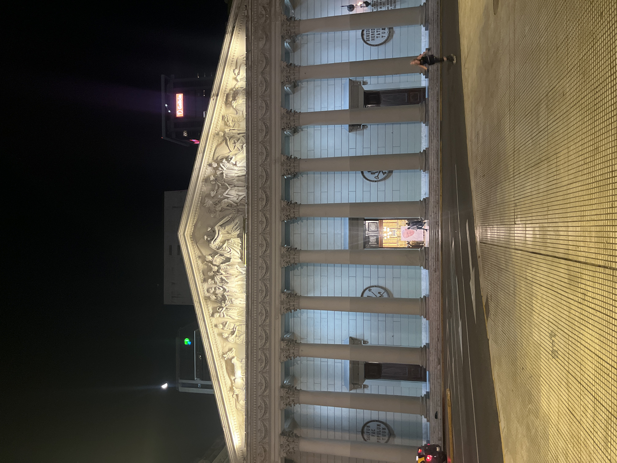 Buenos Aires Cathedral and Plaza illuminated at night