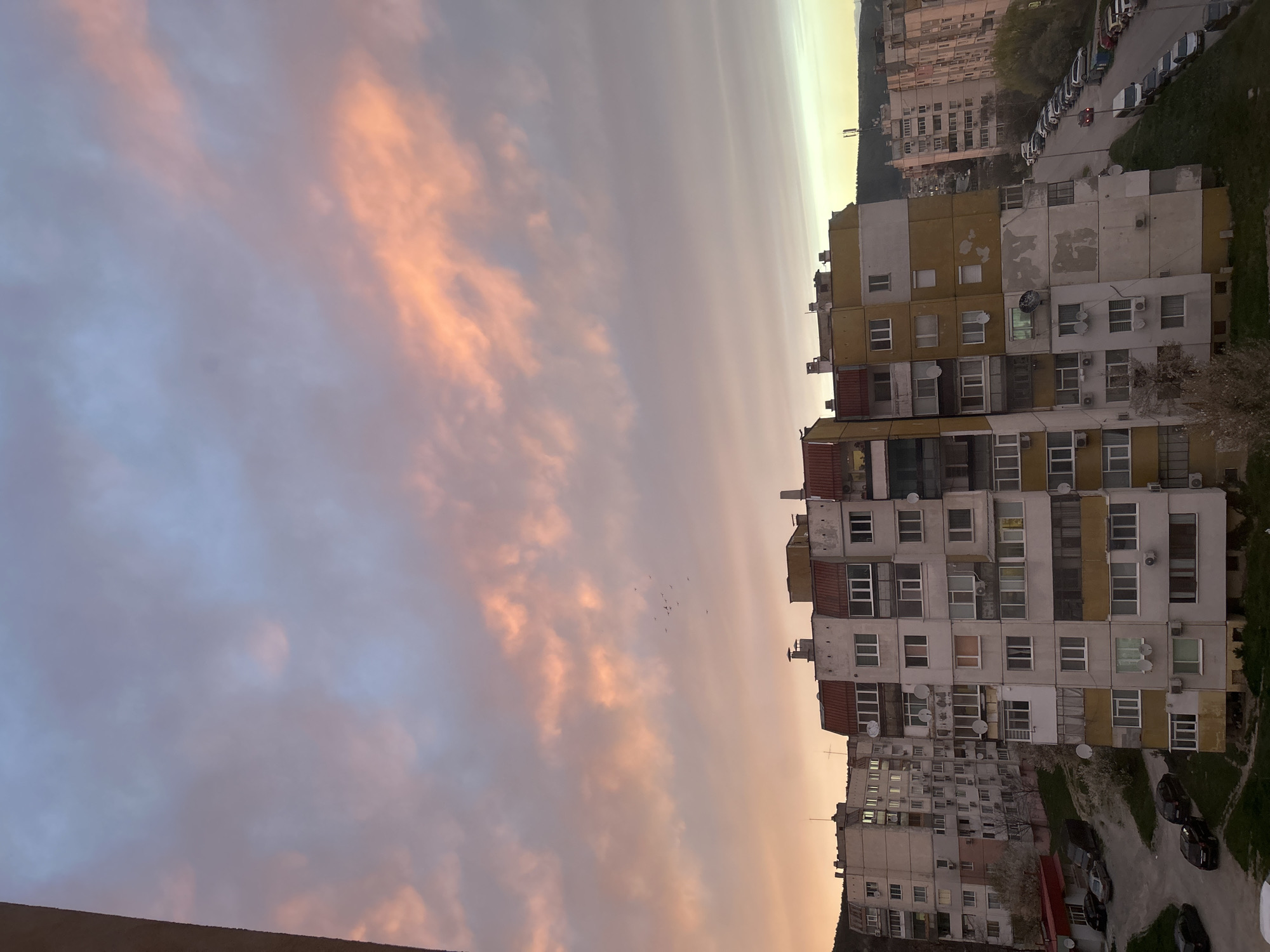 Sunset observed over Shumen, Bulgaria cityscape