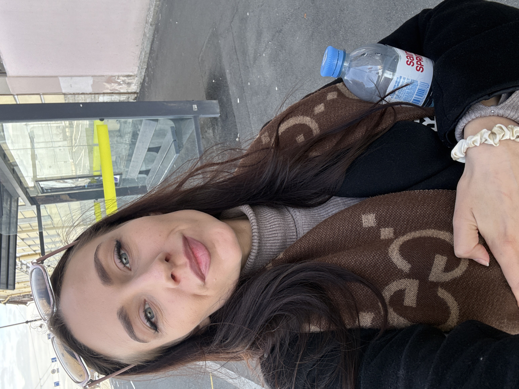 Woman takes selfie in Saint Petersburg urban area