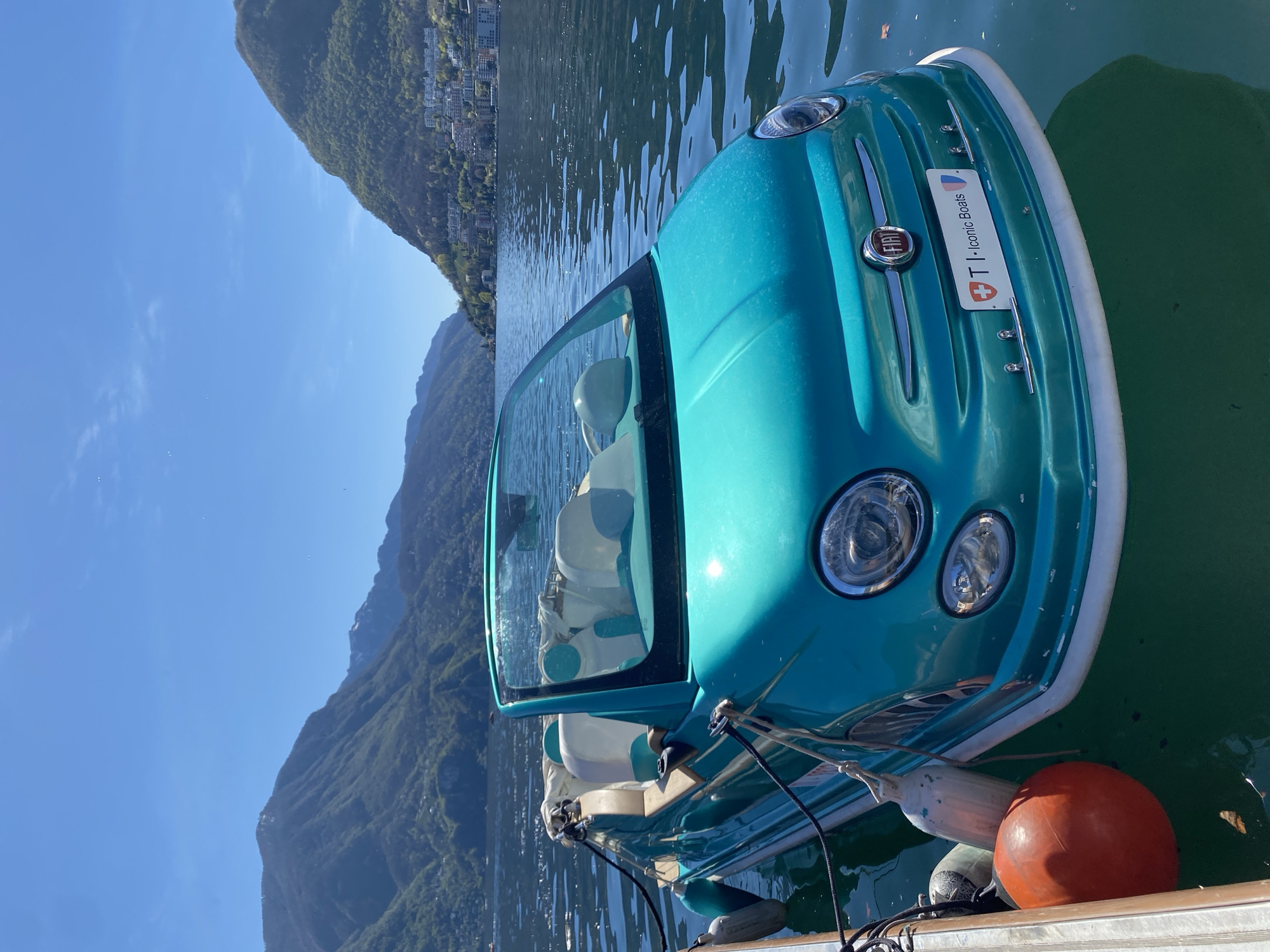 Novelty Fiat 500 pedal boat spotted docked at Lake Lugano