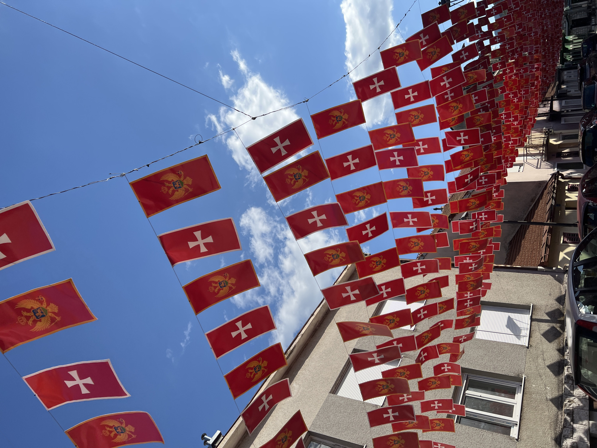 Serbian flags decorate Montenegro's historic Cetinje streets May Day