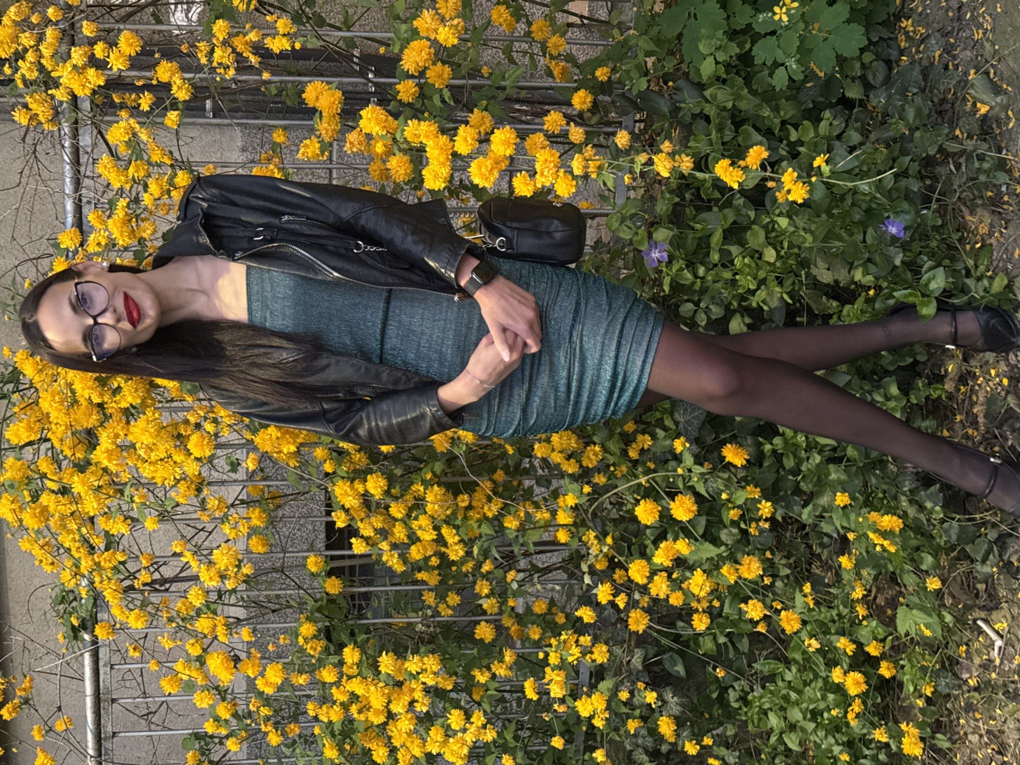 Woman photographed in multiple outfits around Pleven, Bulgaria