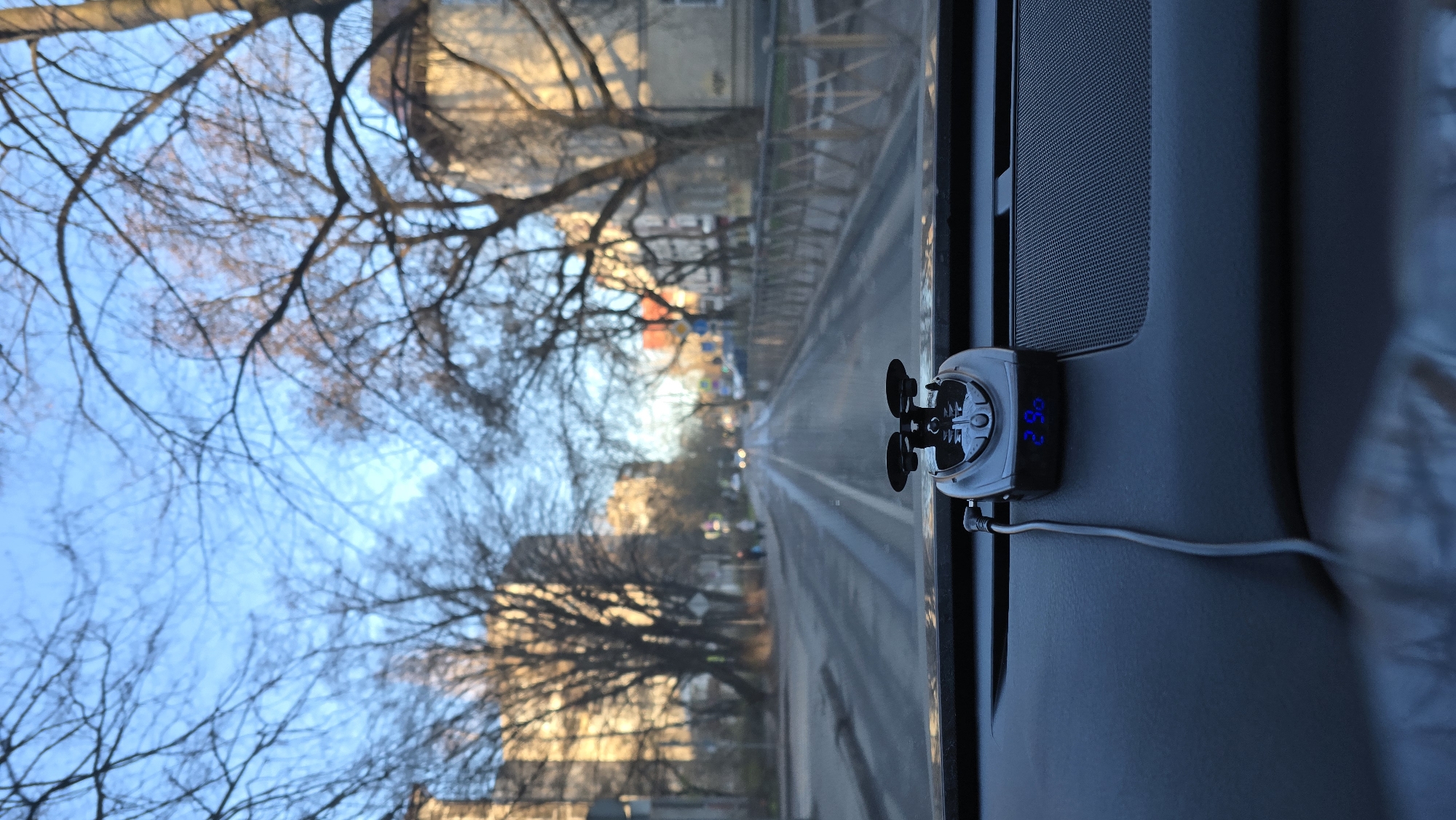 Morning street view captured from vehicle in Kaliningrad