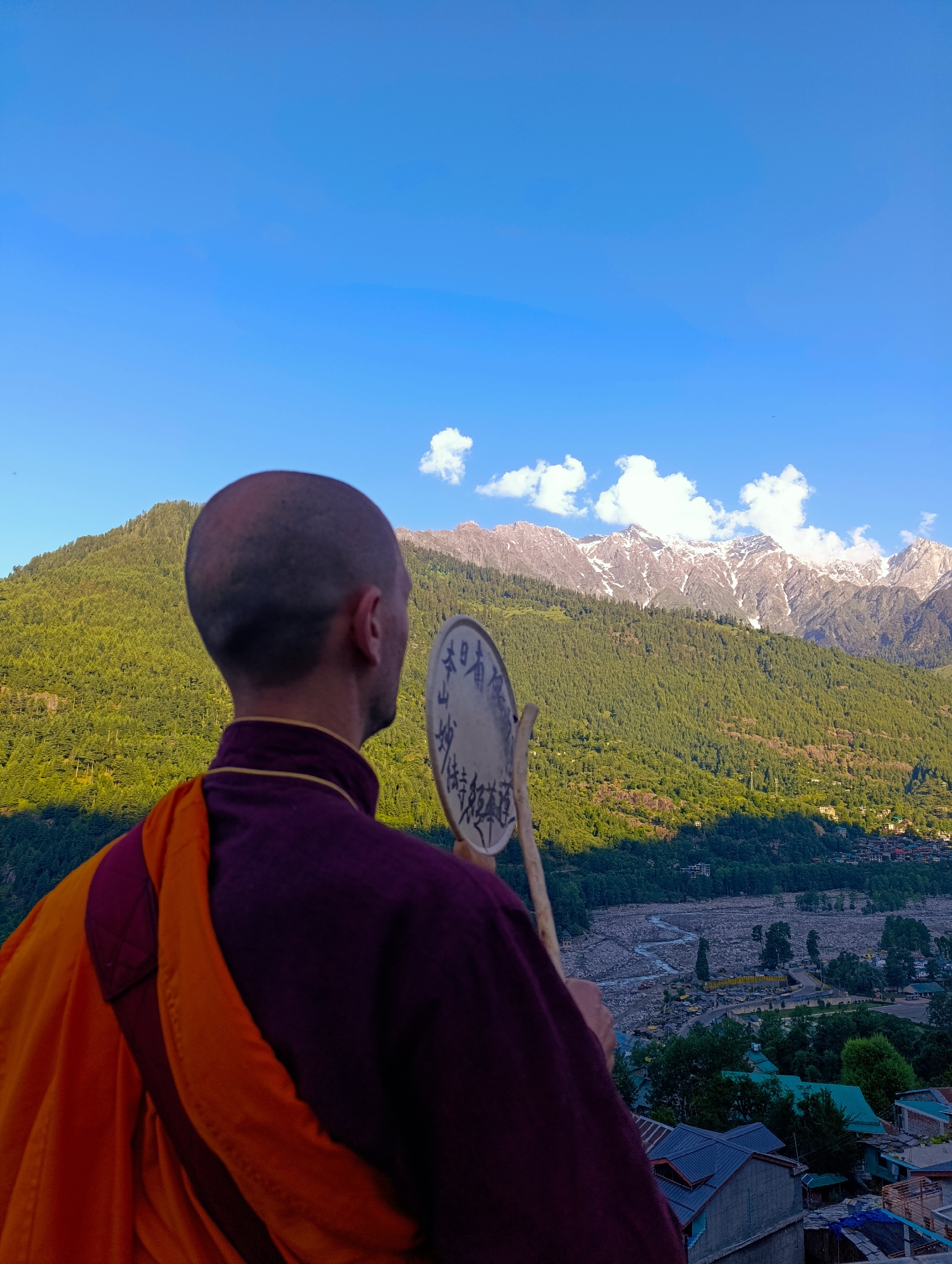 Buddhist monk observed in mountain village of Vashisht, India