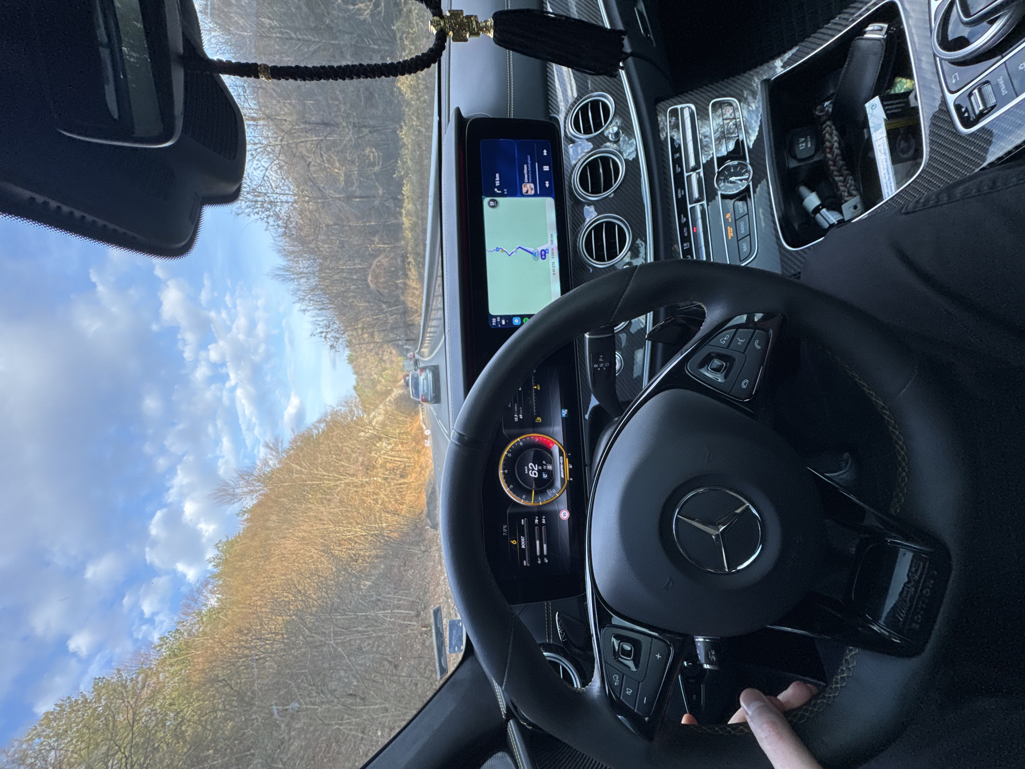 Driver travels highway in Mercedes AMG in Bulgaria