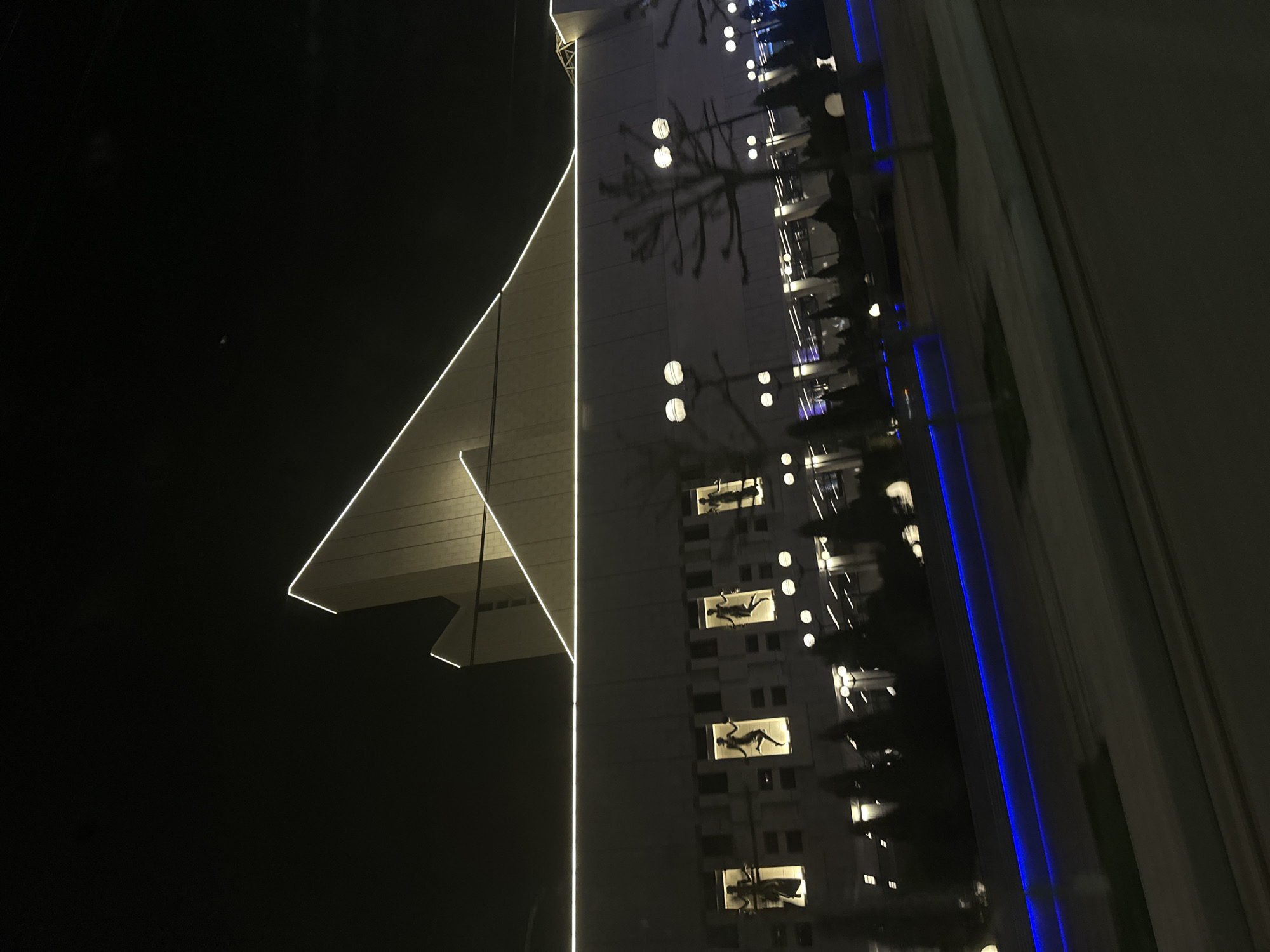 Modern illuminated building photographed at night in Rostov-on-Don