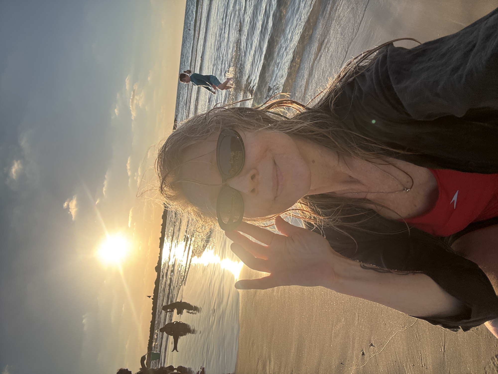 Sunset selfie on a Tel Aviv beach in summer.