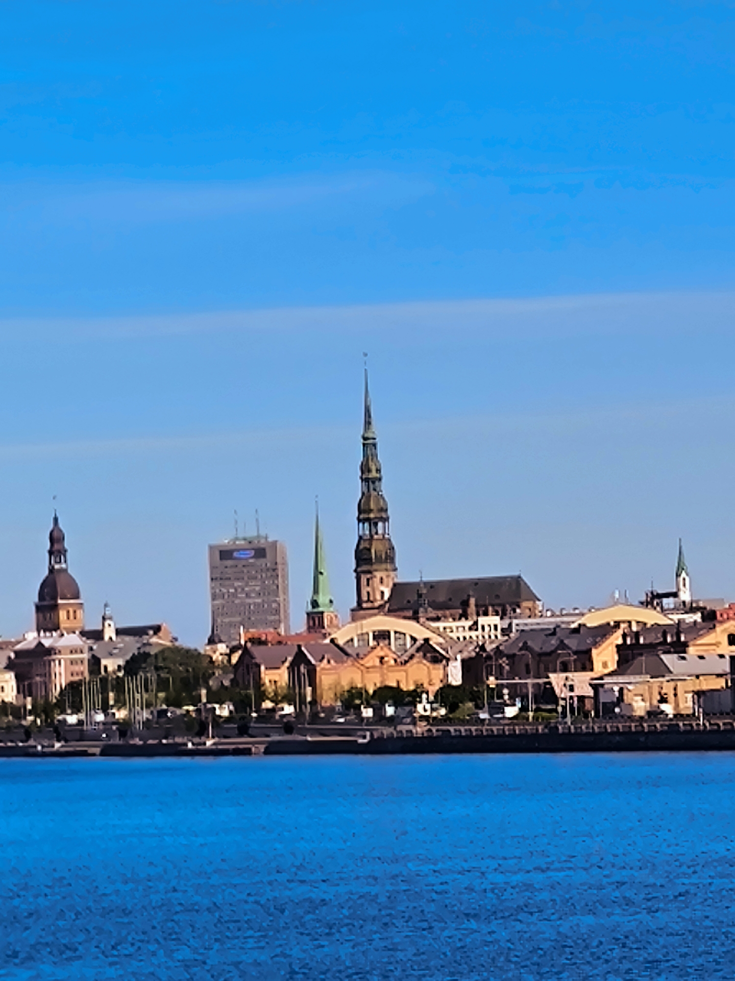 Riga skyline and Daugava River on a clear summer morning