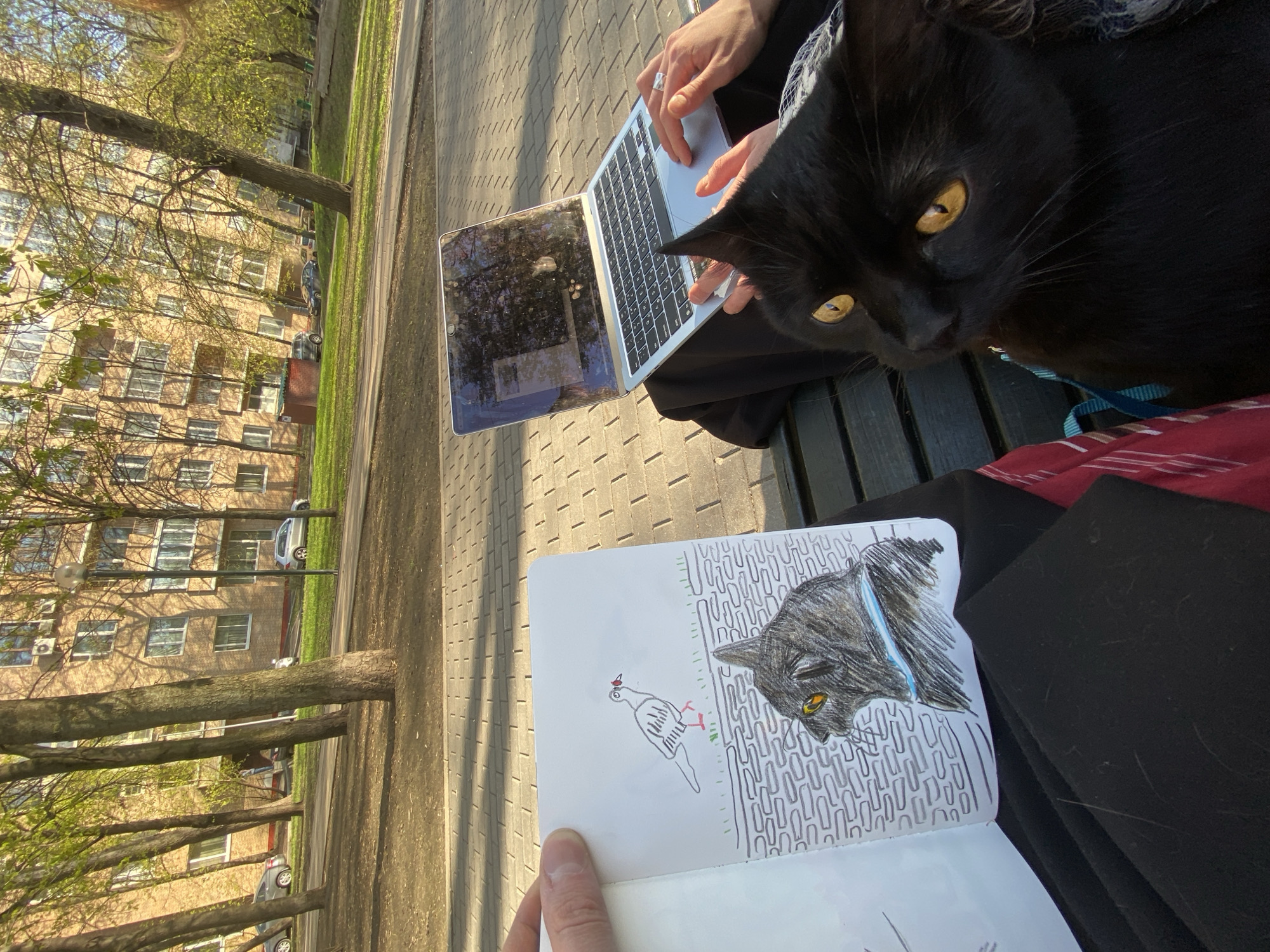 Moscow residents enjoy outdoor activities, sketching, dining on spring afternoon