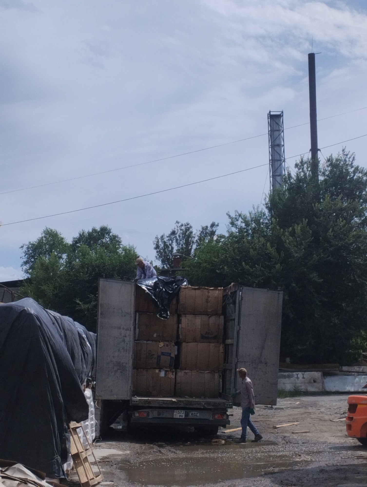 Inside a cardboard recycling and waste processing facility