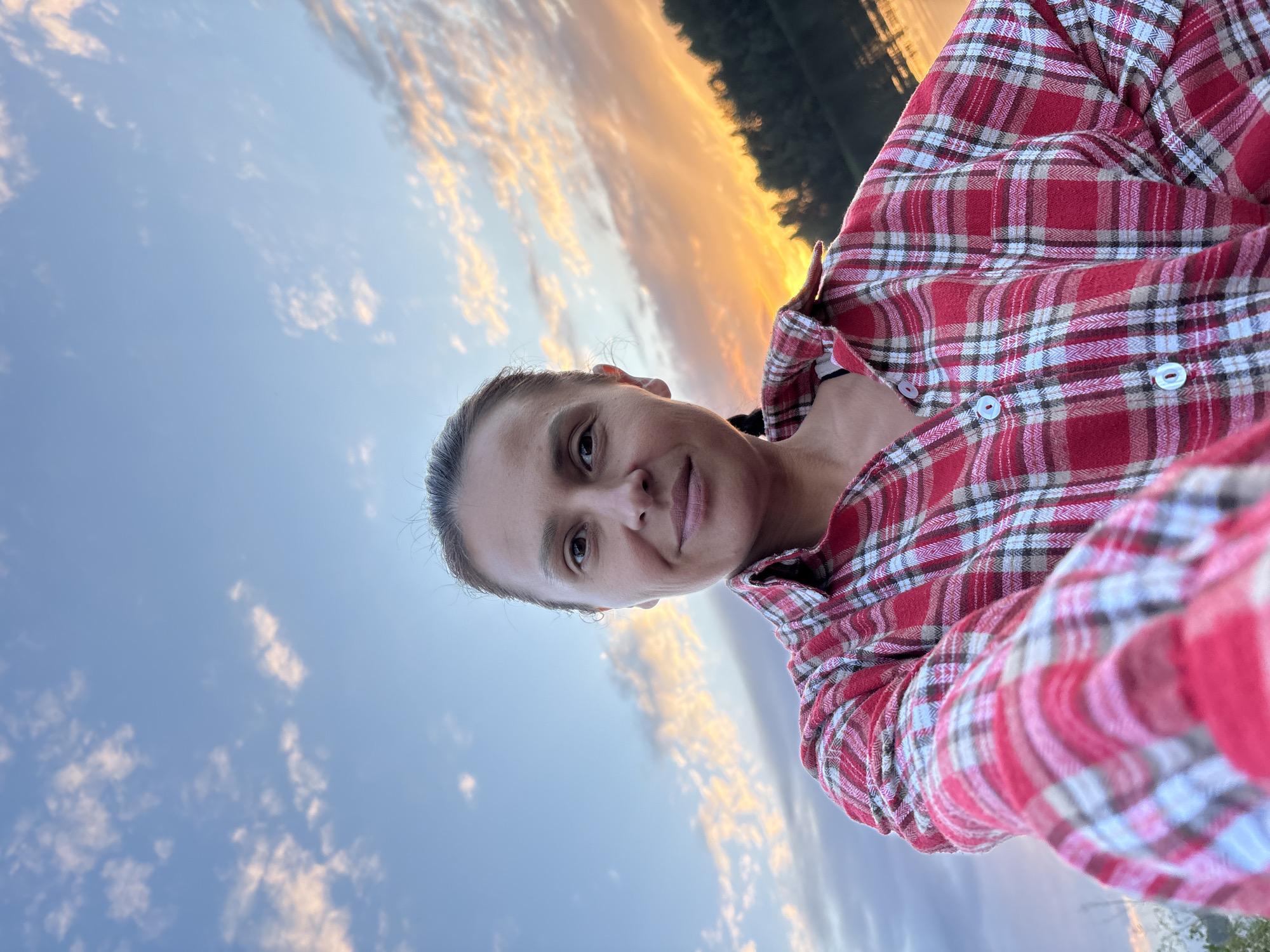 Sunset selfies by the river in Chaikovsky, Russia