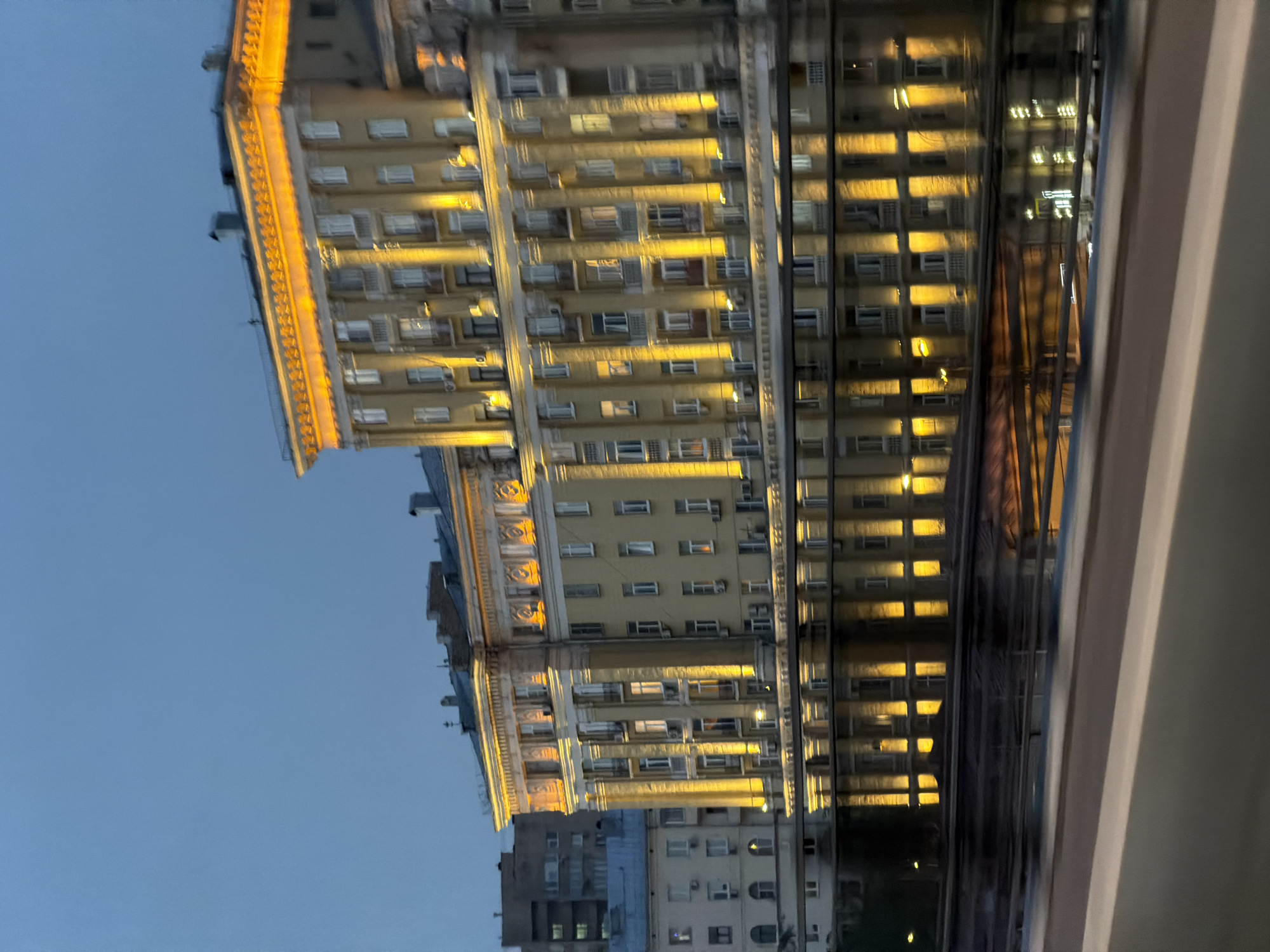 Evening urban architecture documented by witness in unknown city