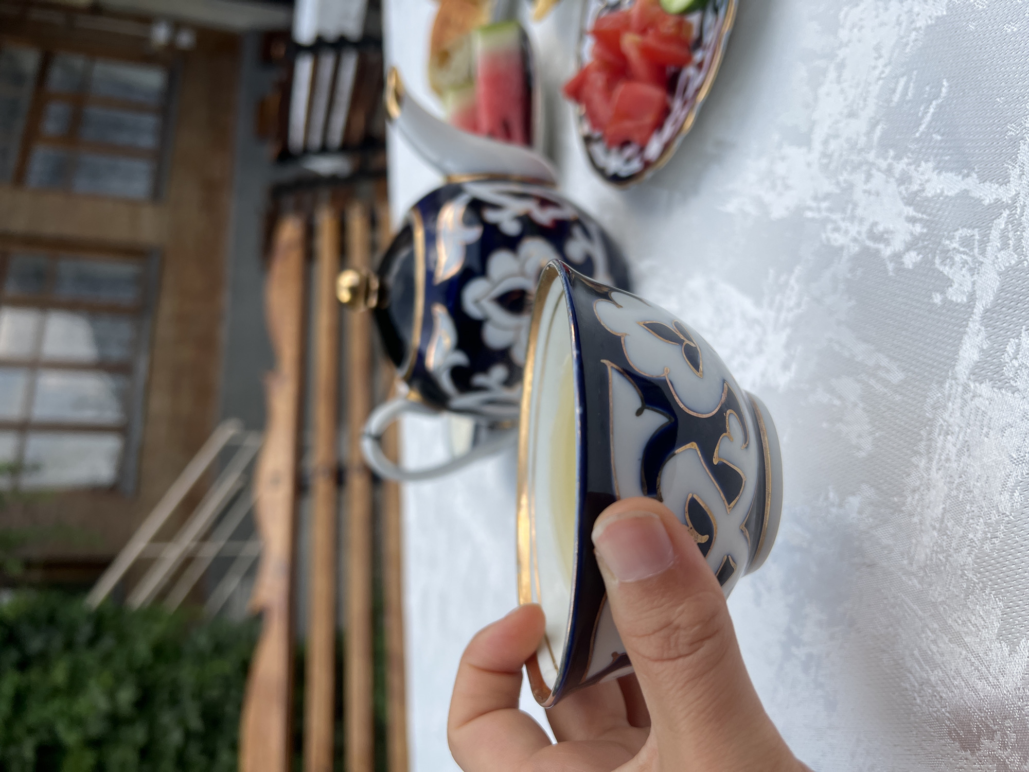 Summer breakfast at a traditional Tashkent courtyard café