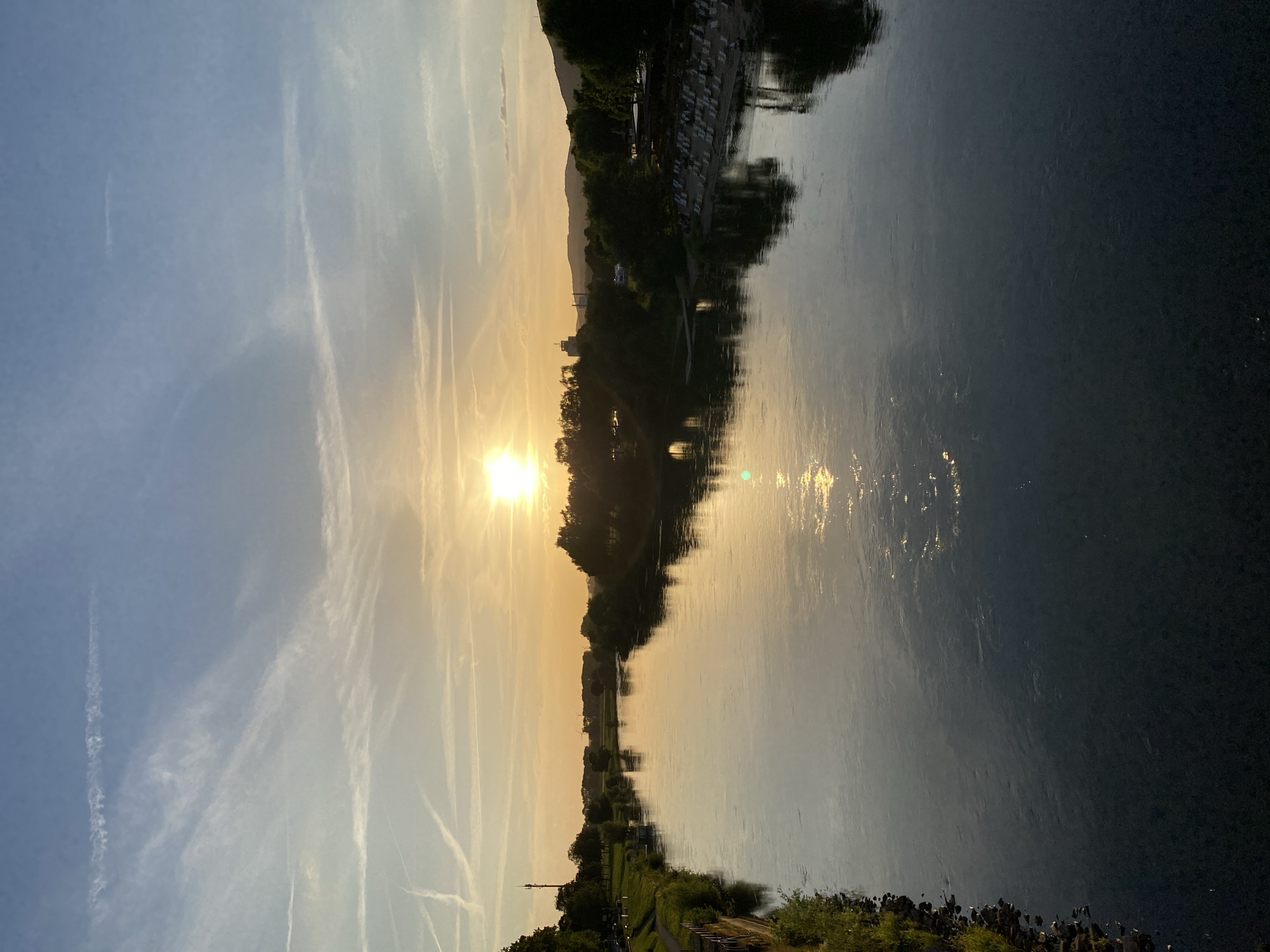 Sunset along the Weser riverfront in Rinteln, Germany