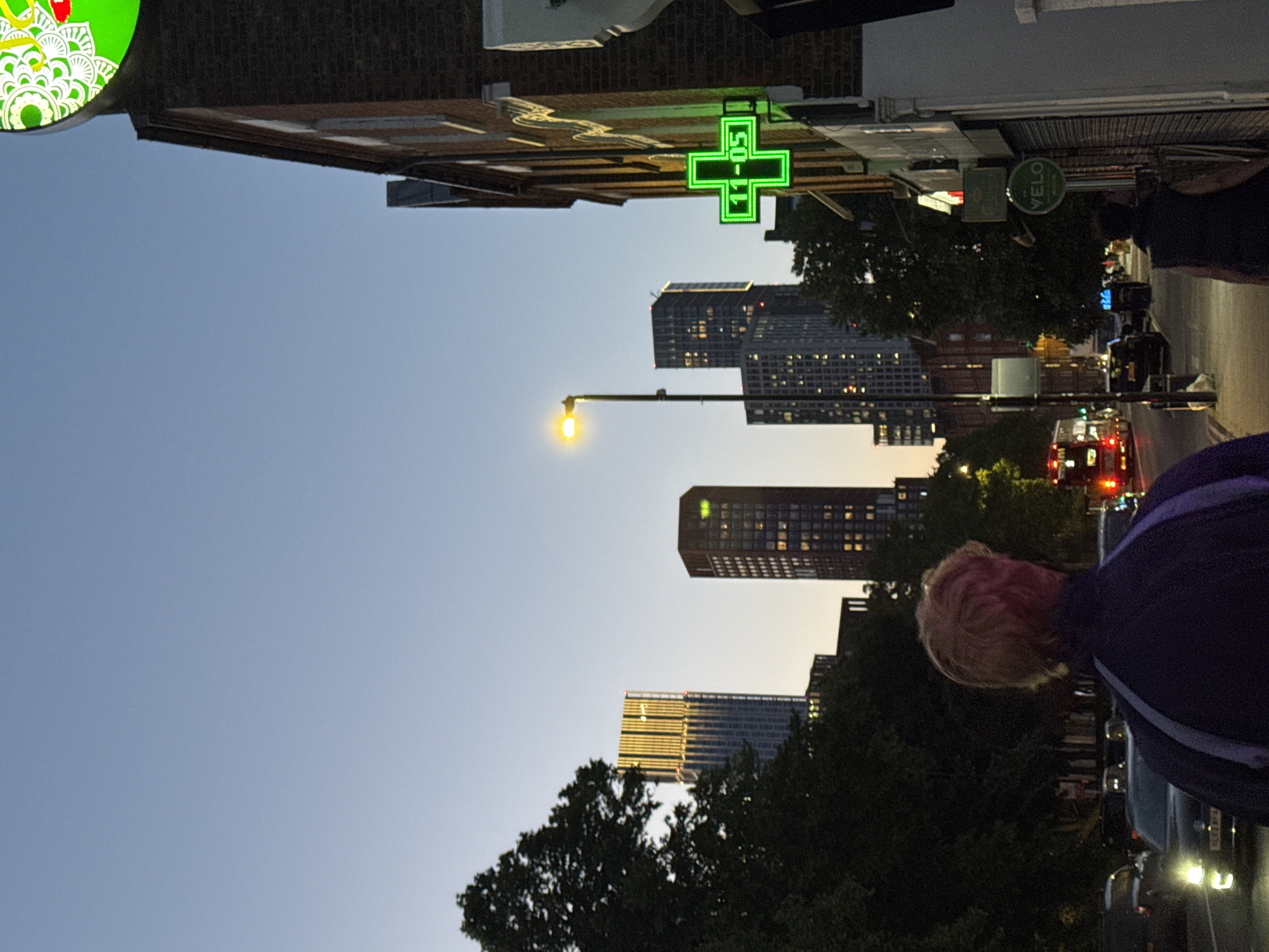 Evening street scene captured in London with pedestrians