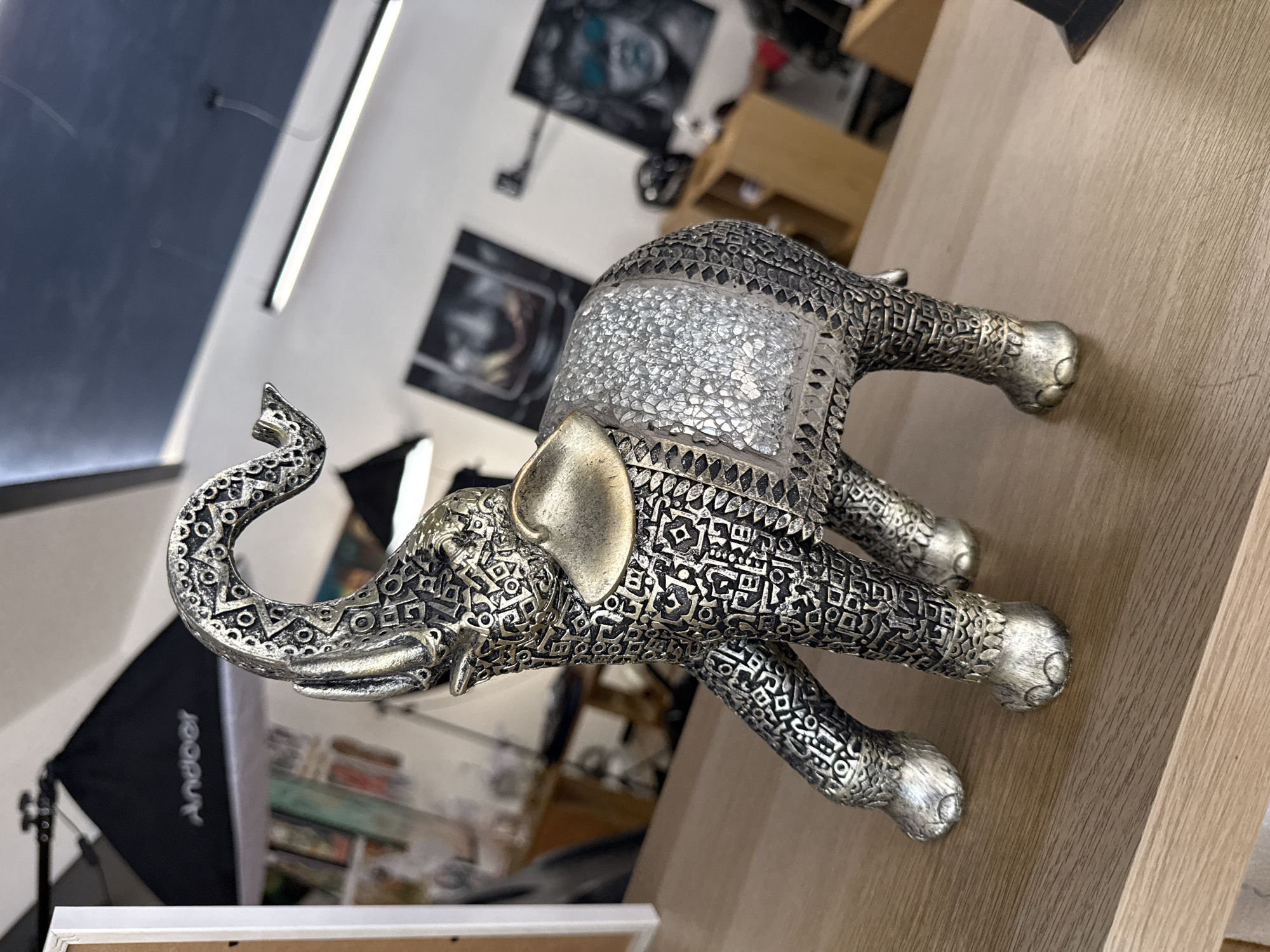 Artist workspace documented in Sofia featuring skull-themed artwork