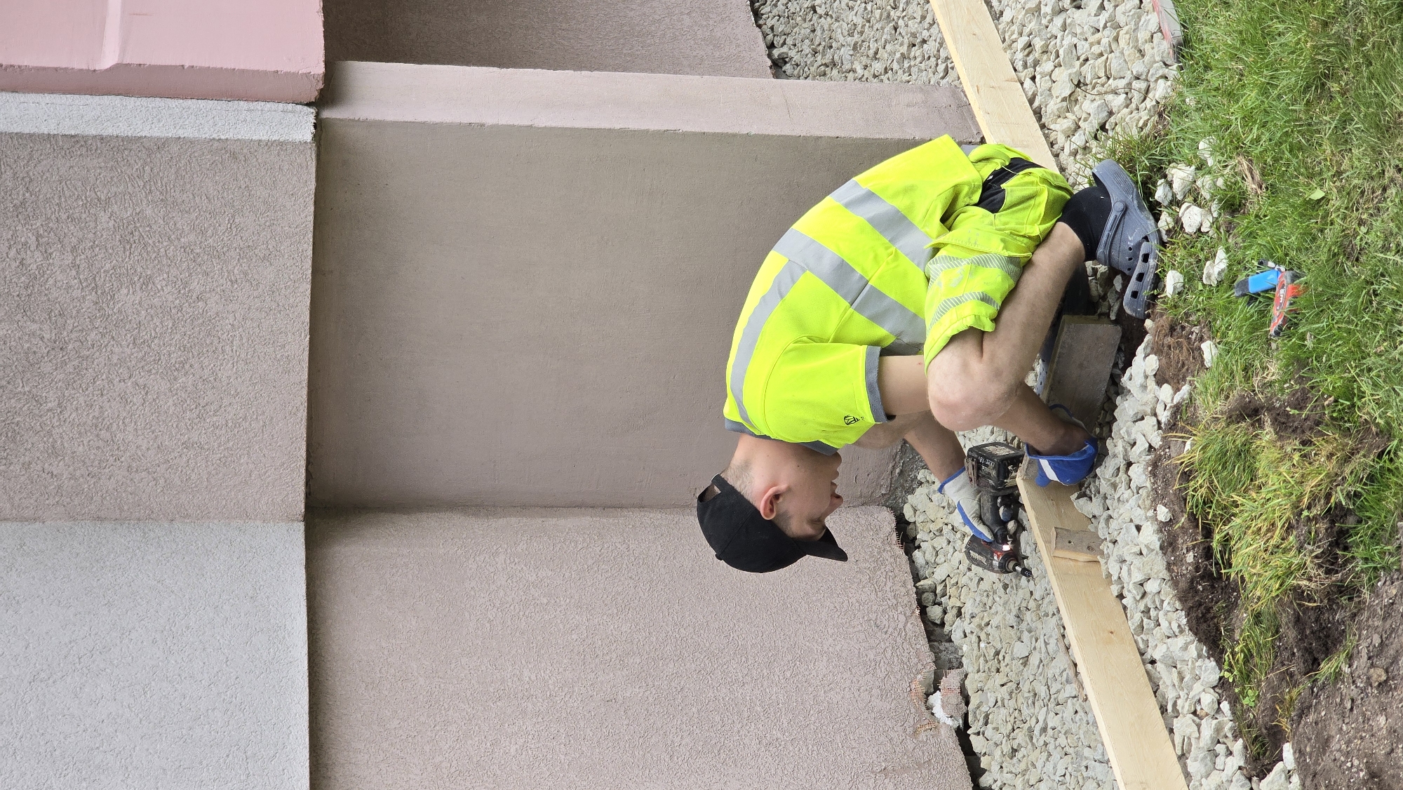 Gravel path construction underway at a Tallinn building