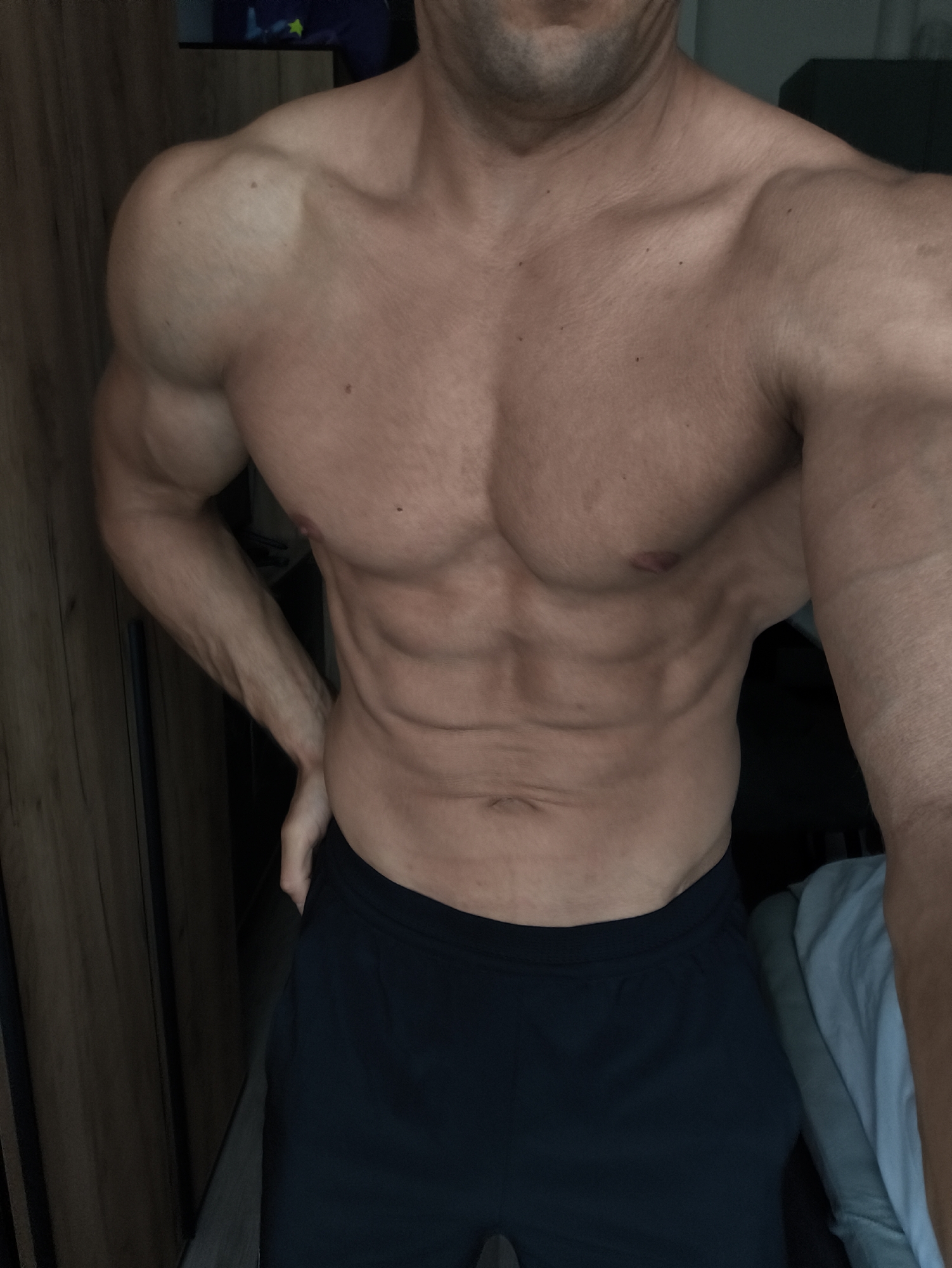 Muscular male photographed shirtless in Moscow