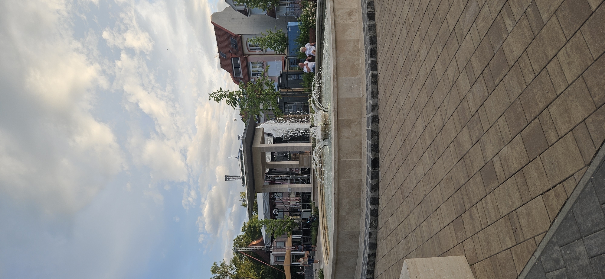Lazy evening in Hévíz town square, fountain running