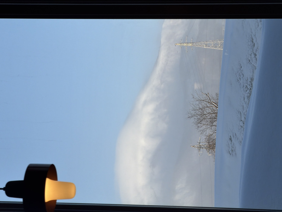 Winter scene captured through window in Kutchan, Japan