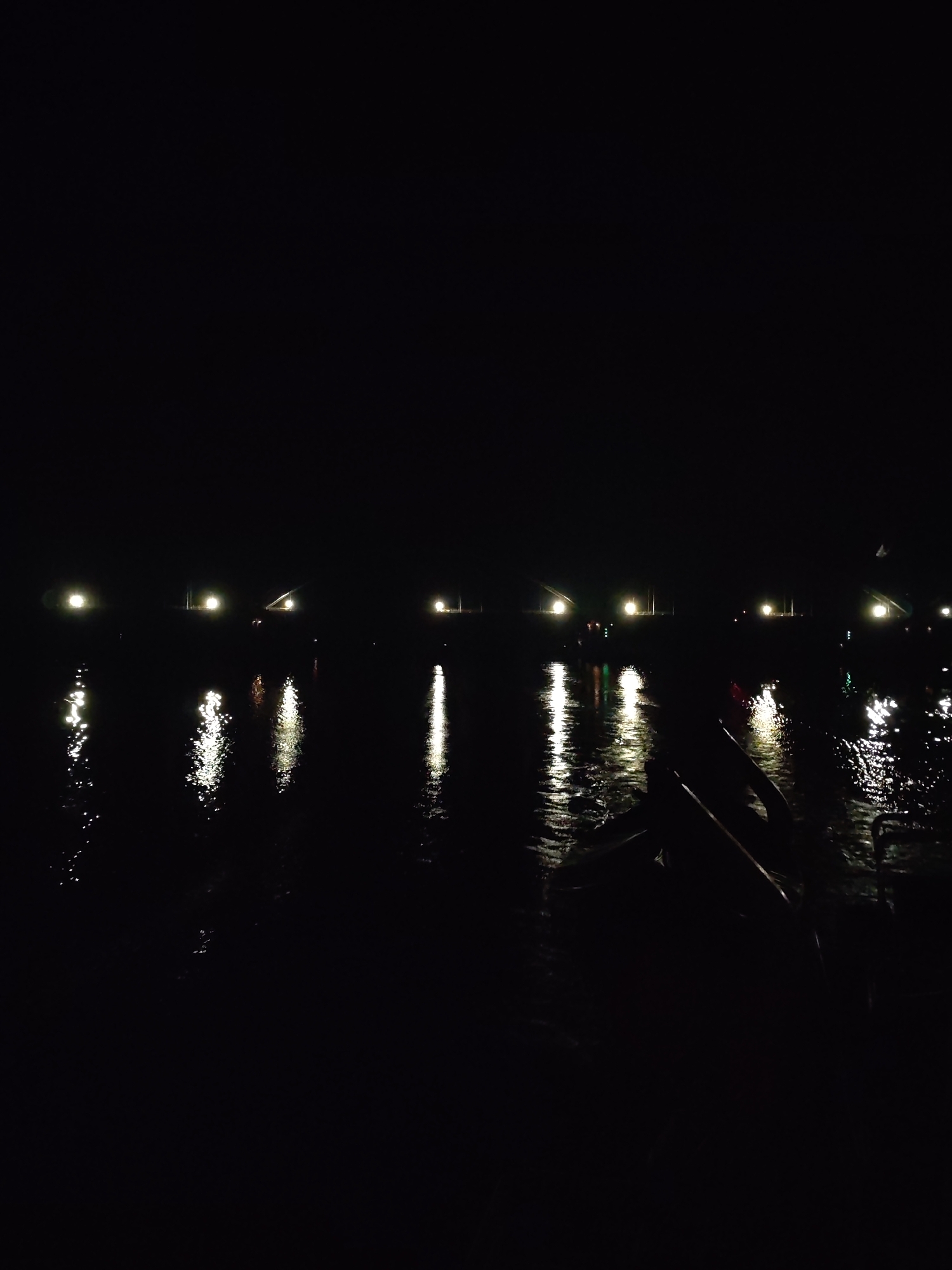 Nighttime lights photographed across water near Gladyshevo, Russia