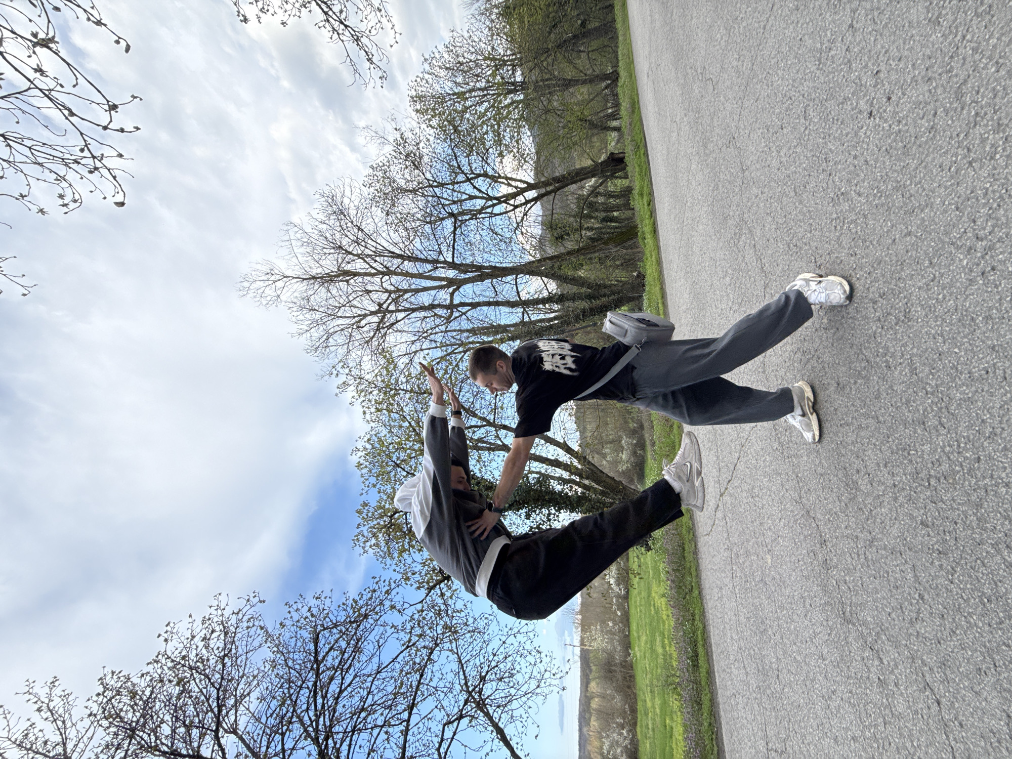 Two people perform physical stunt in Veliki Preslav