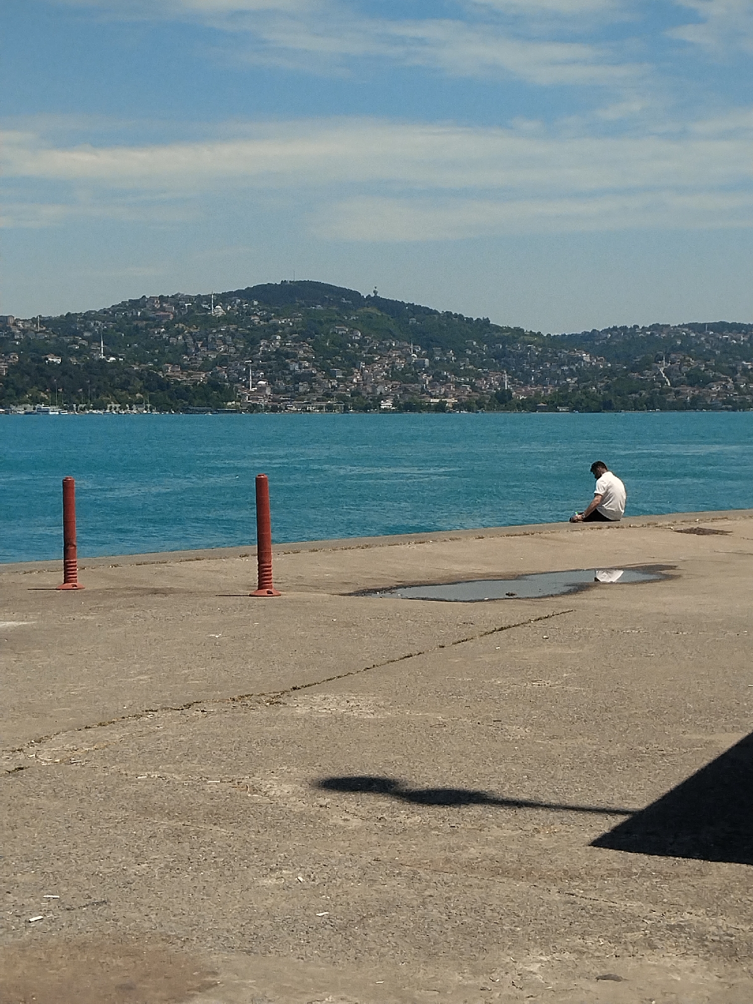 Sunny morning life along Bosphorus waterfront in Sarıyer