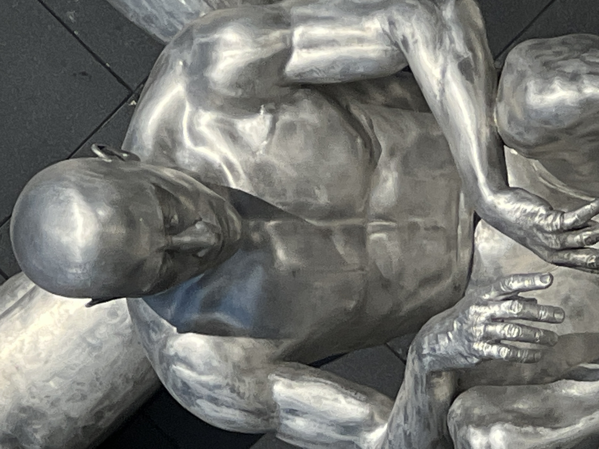 Early morning documentation of metallic sculpture park in Krasnodar