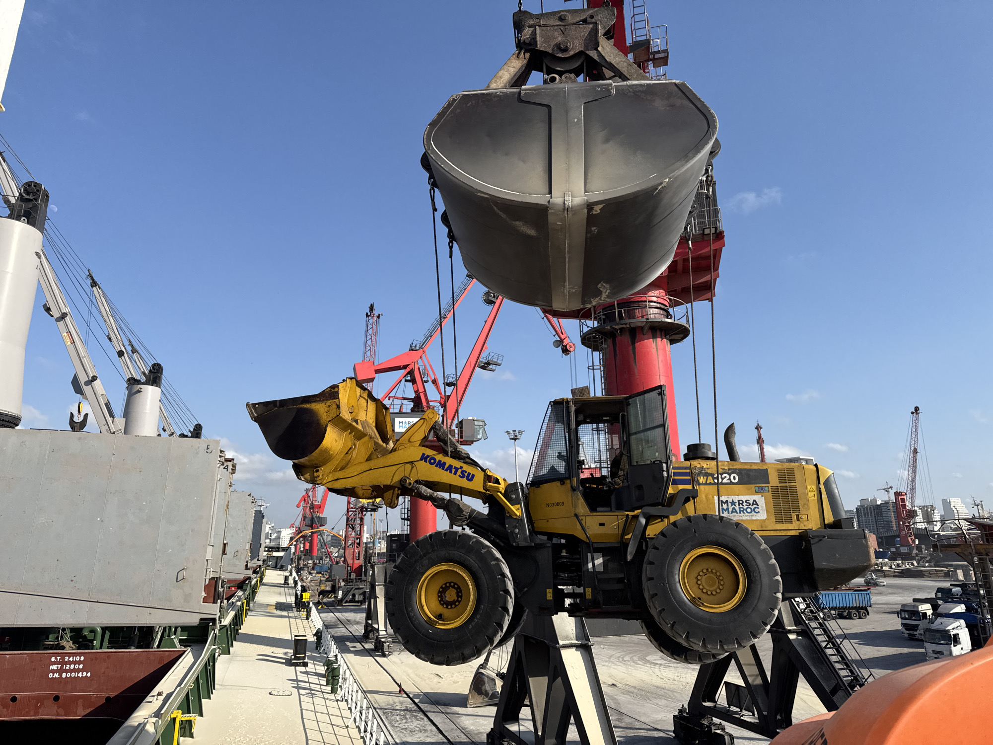 Bulk cargo unloading underway at Port of Casablanca