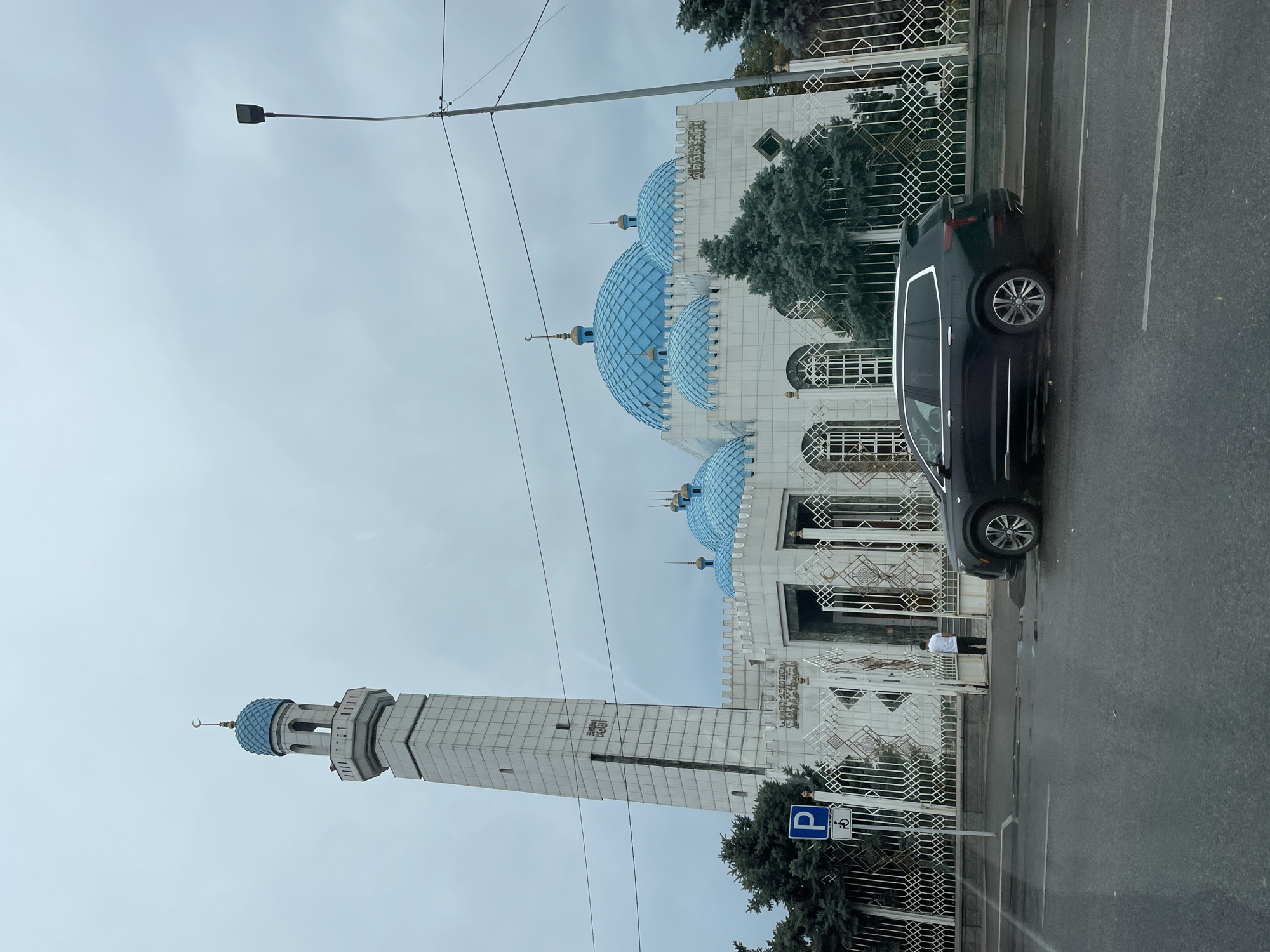Rainy morning traffic near Nur-Astana Mosque, Almaty